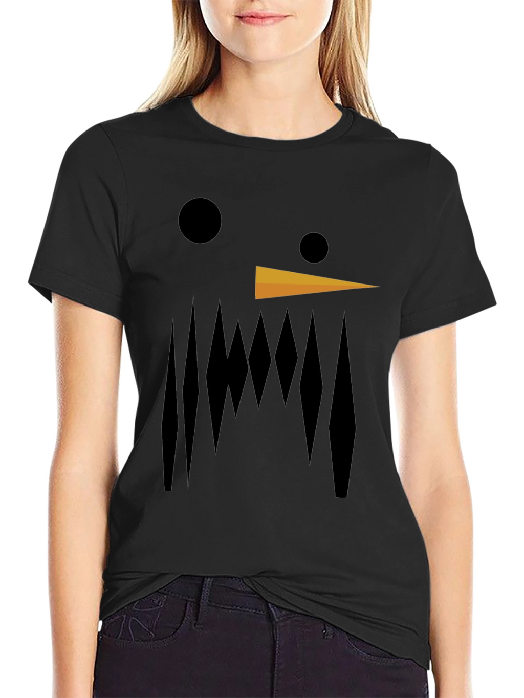 Abstract Snowman Graphic Tee - Black Cotton Blend