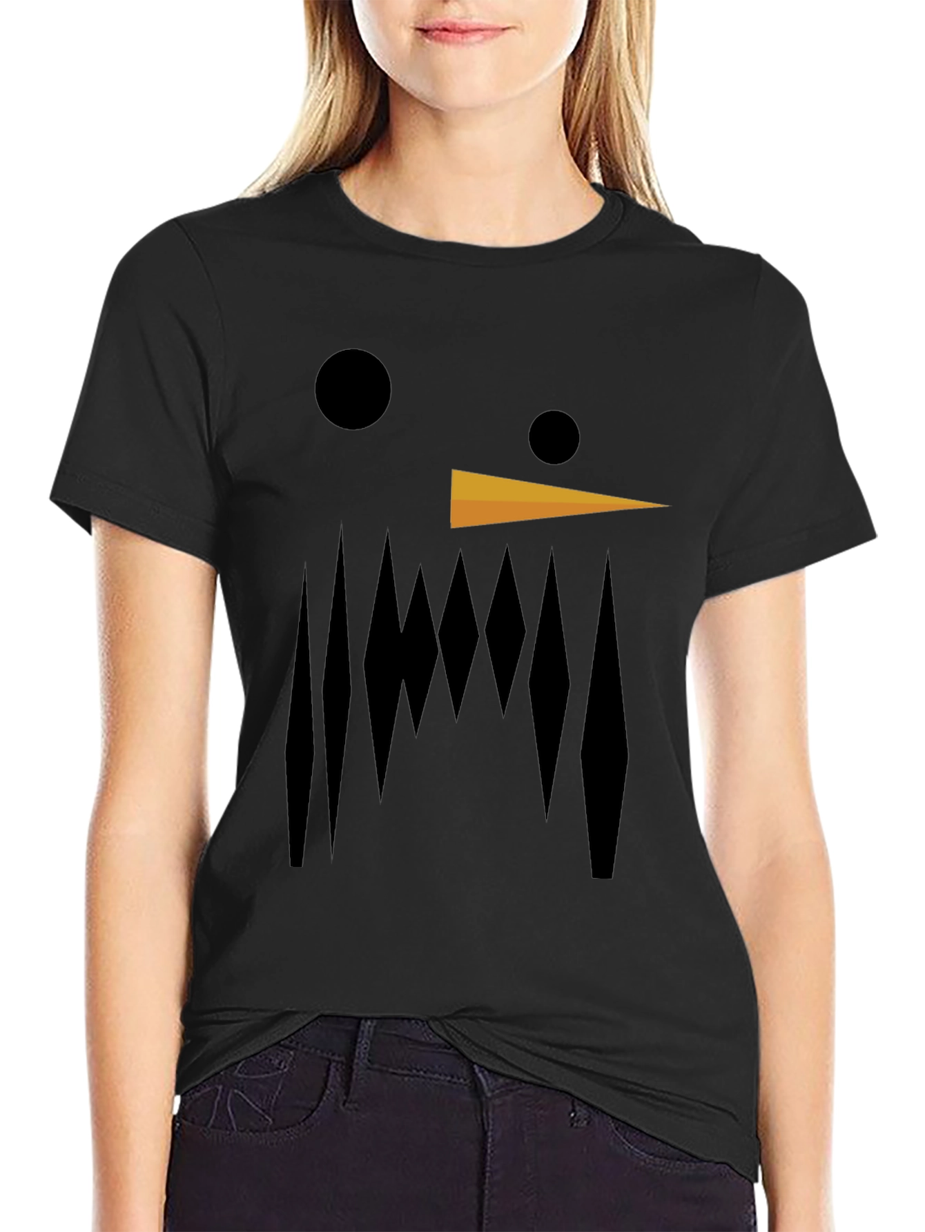 Abstract Snowman Graphic Tee - Black Cotton Blend