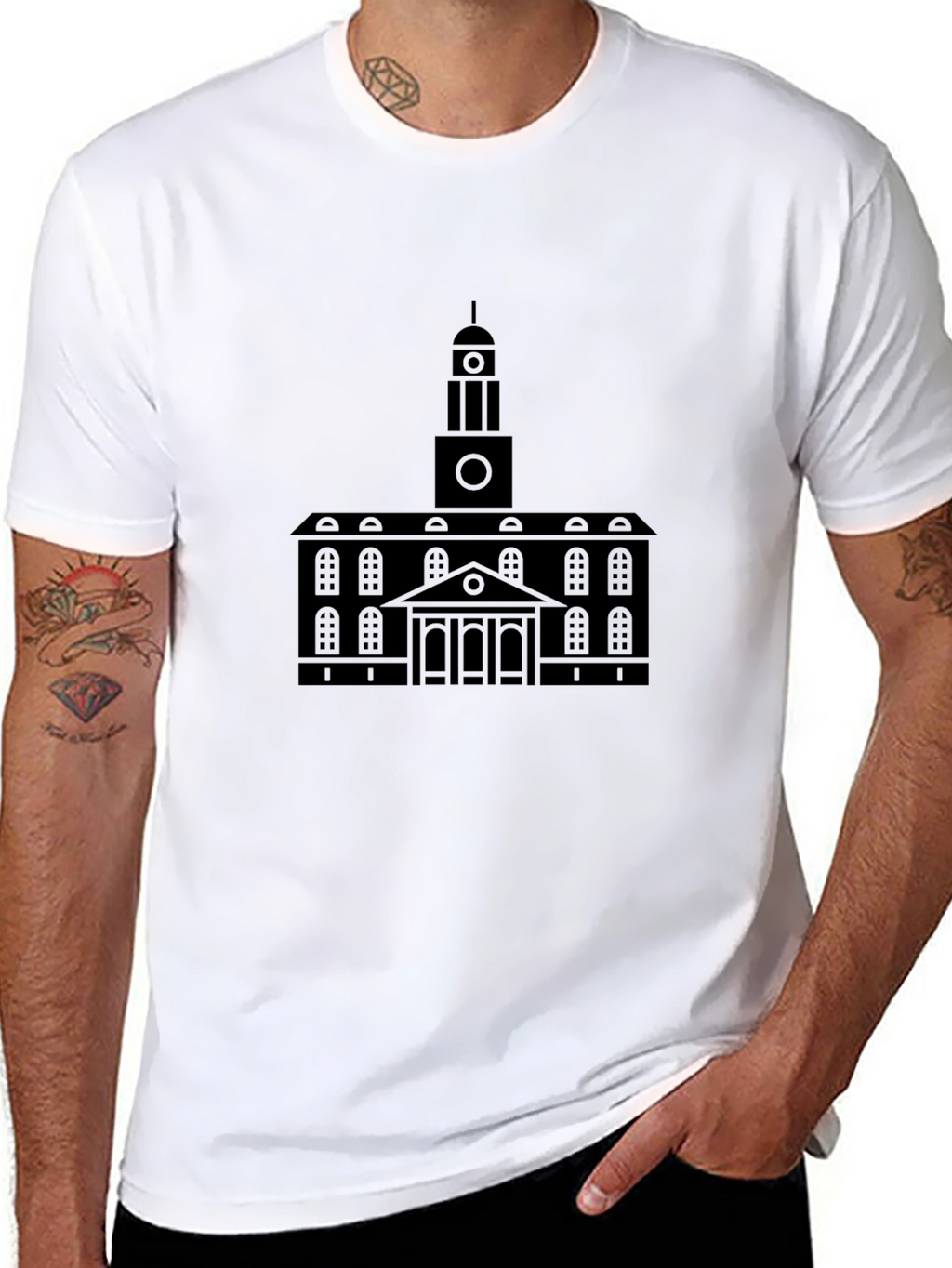 Black Building Print Crew Neck T-Shirt