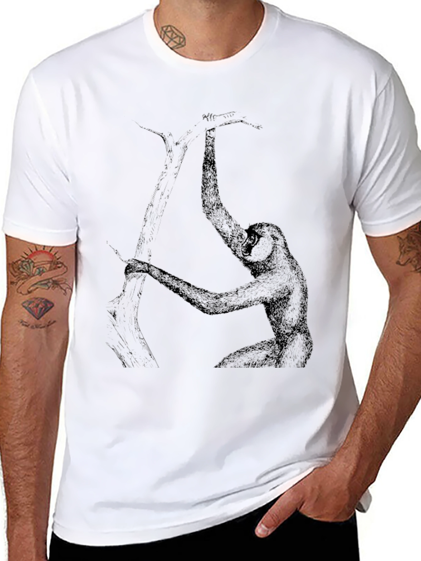 Gibbon Graphic Tee - Black Cotton T-Shirt