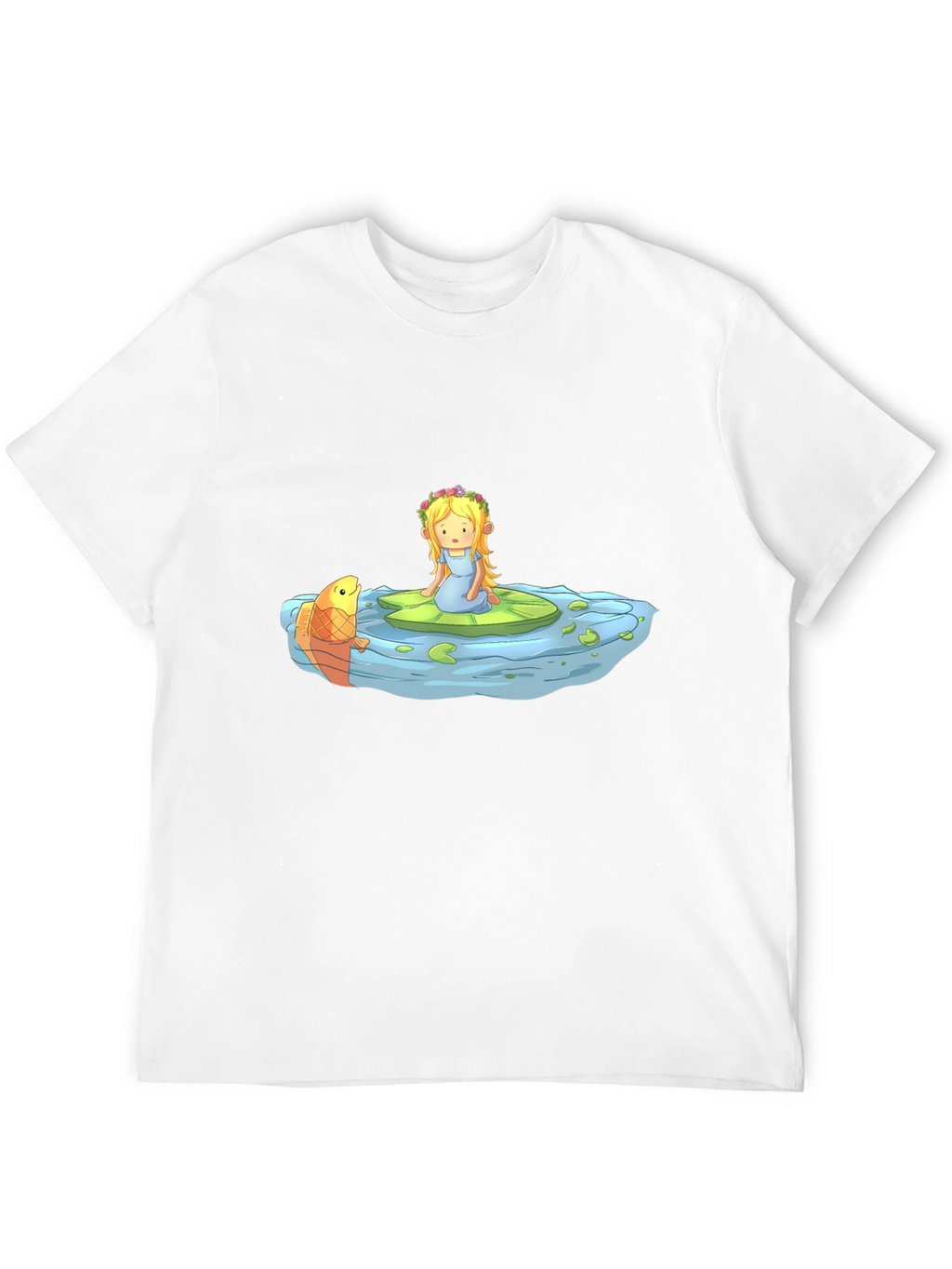 Cartoon Girl on Lily Pad Black T-Shirt