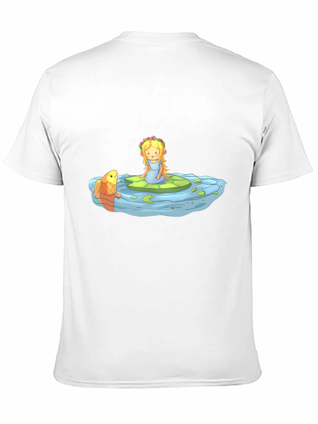 Cartoon Girl on Lily Pad Black T-Shirt