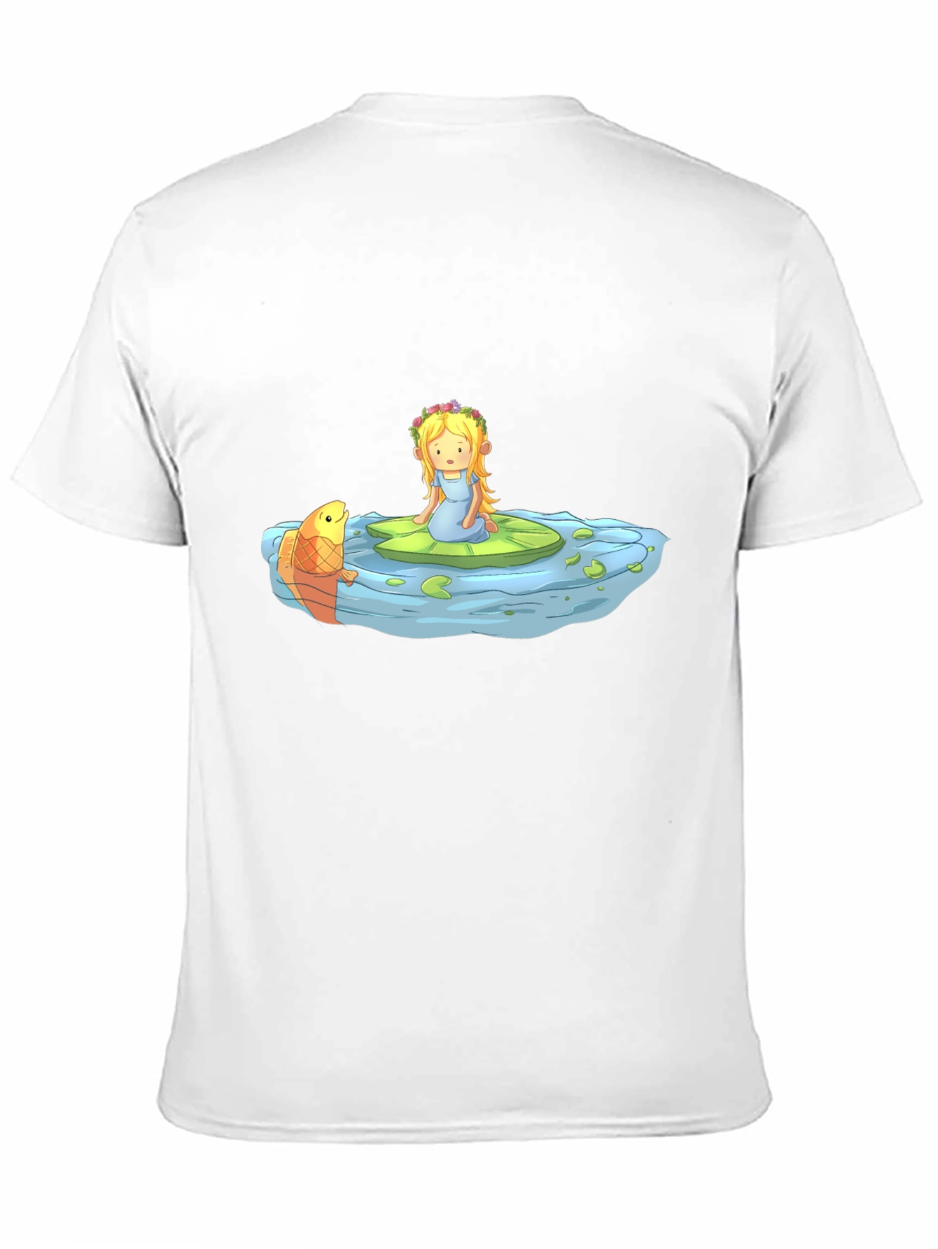 Cartoon Girl on Lily Pad Black T-Shirt