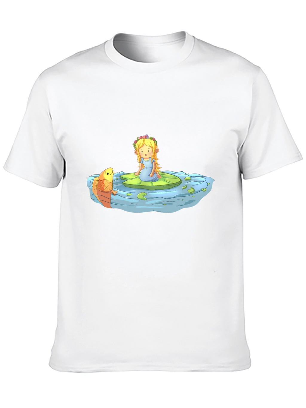 Cartoon Girl on Lily Pad Black T-Shirt