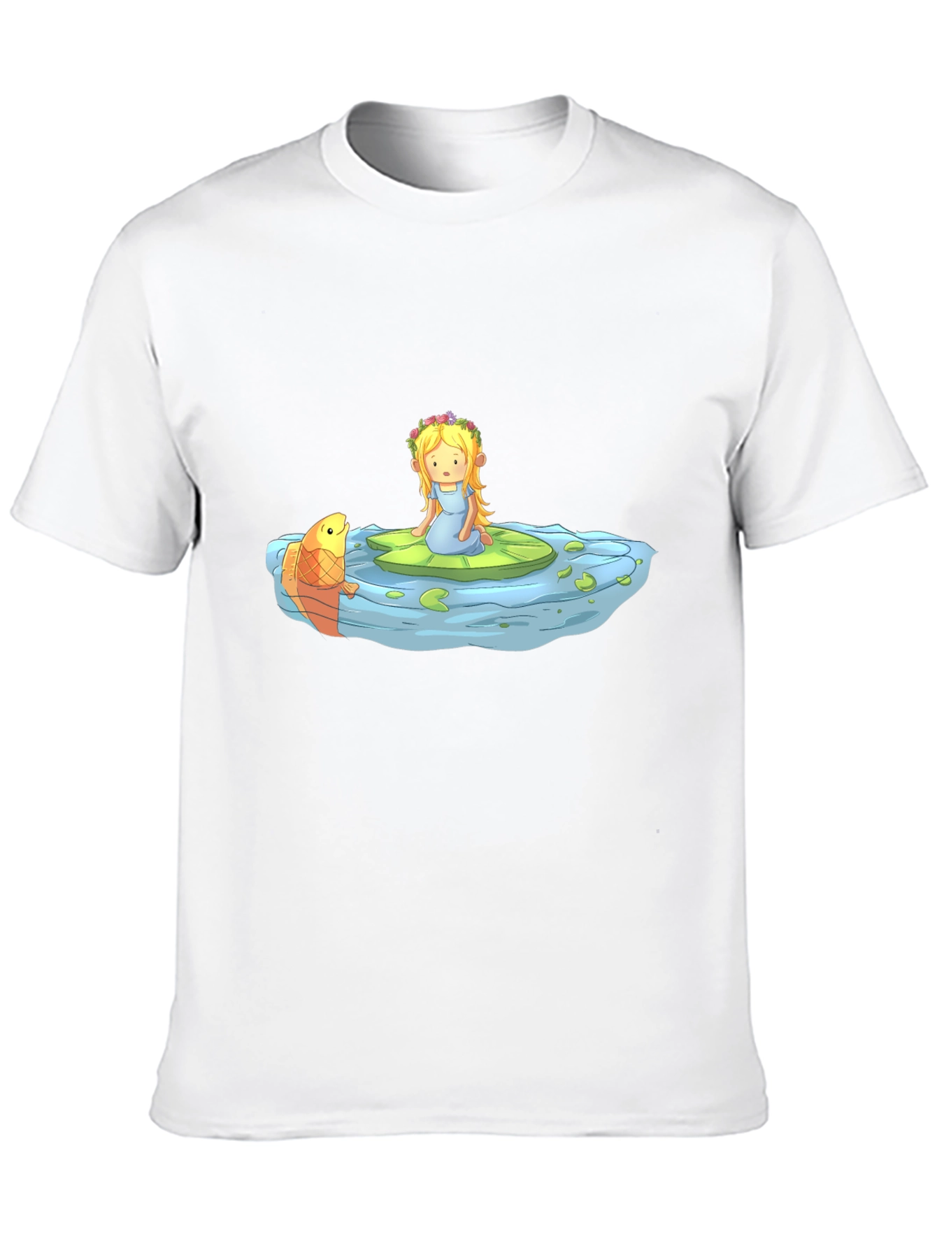 Cartoon Girl on Lily Pad Black T-Shirt