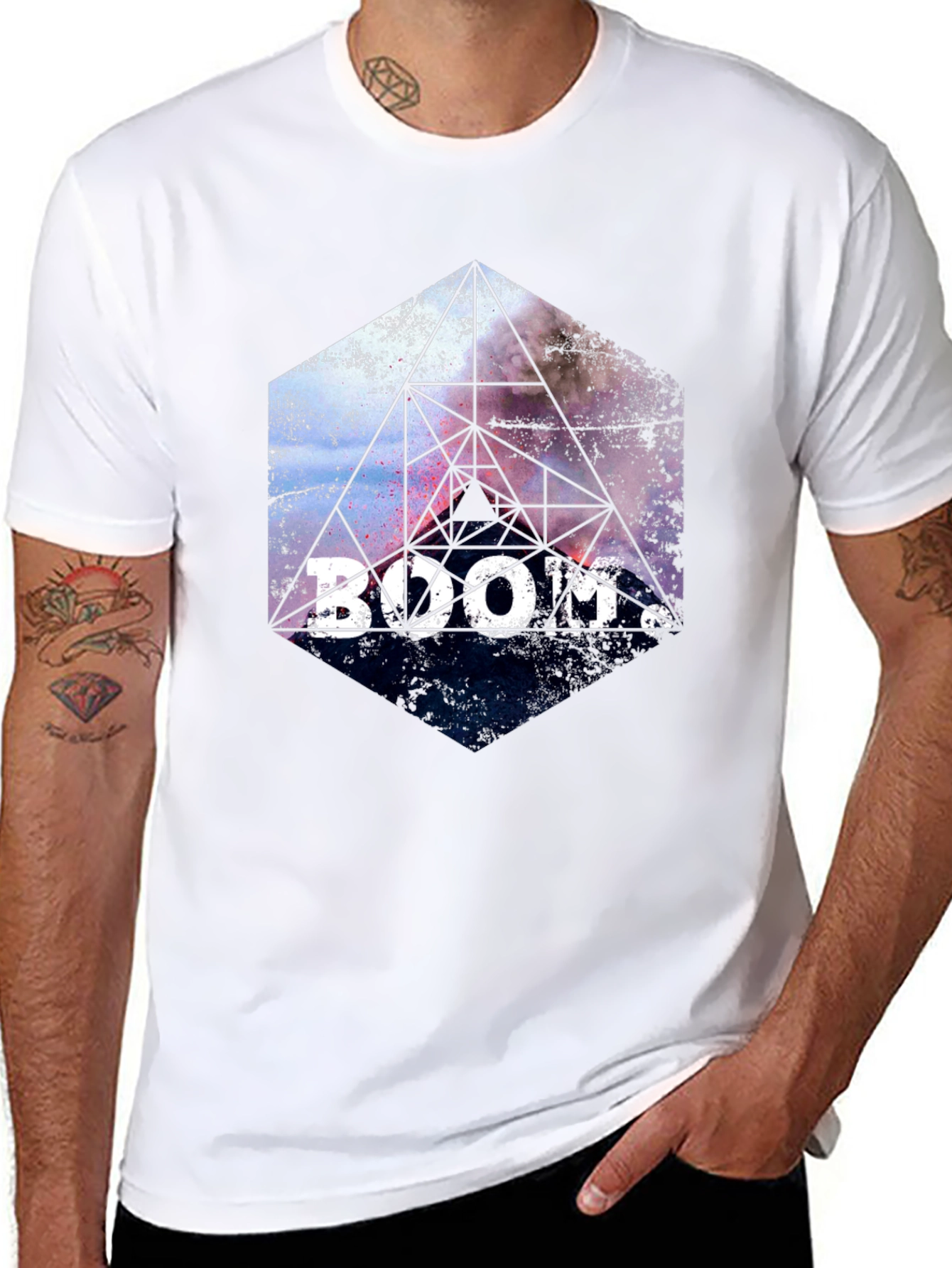 Boom! Geometric Graphic Print Black T-Shirt