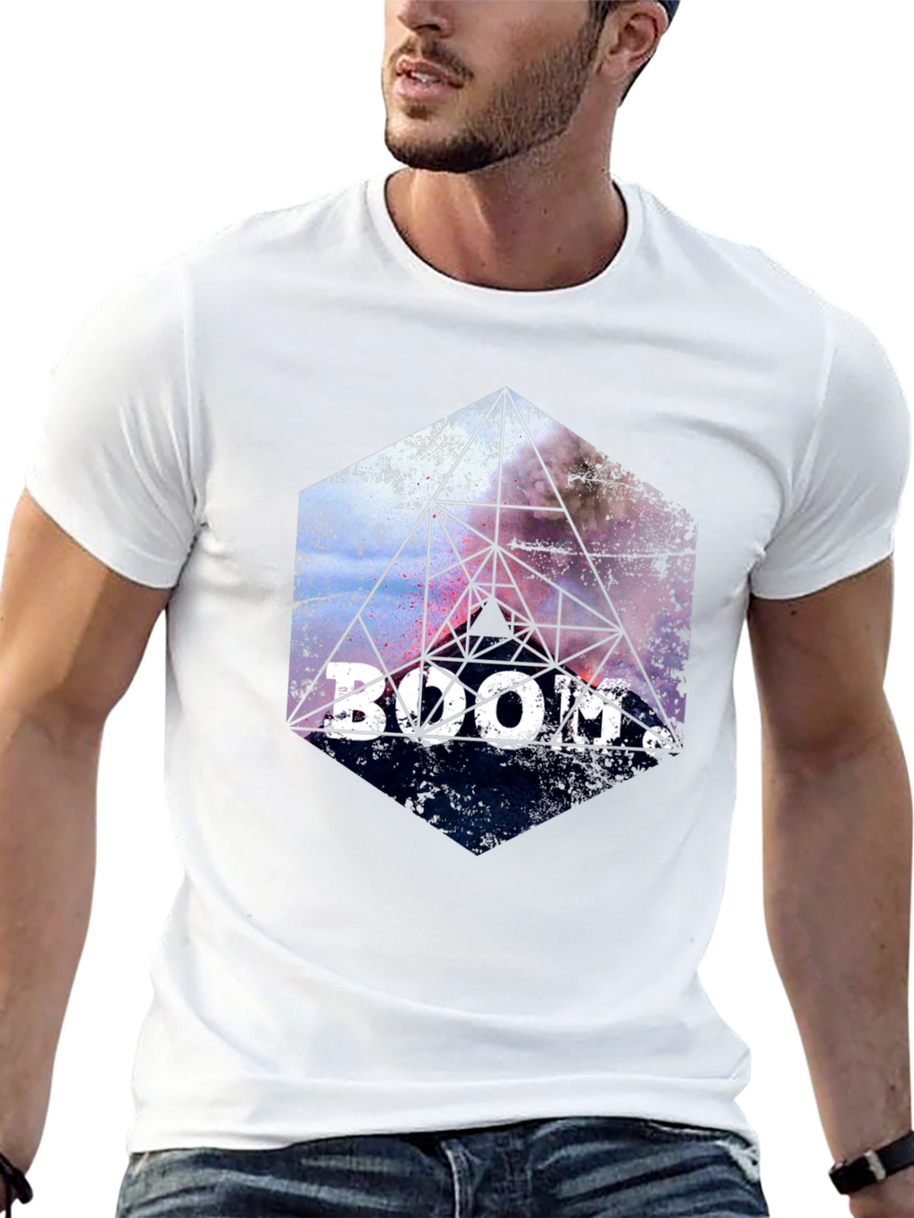 Boom! Geometric Graphic Print Black T-Shirt