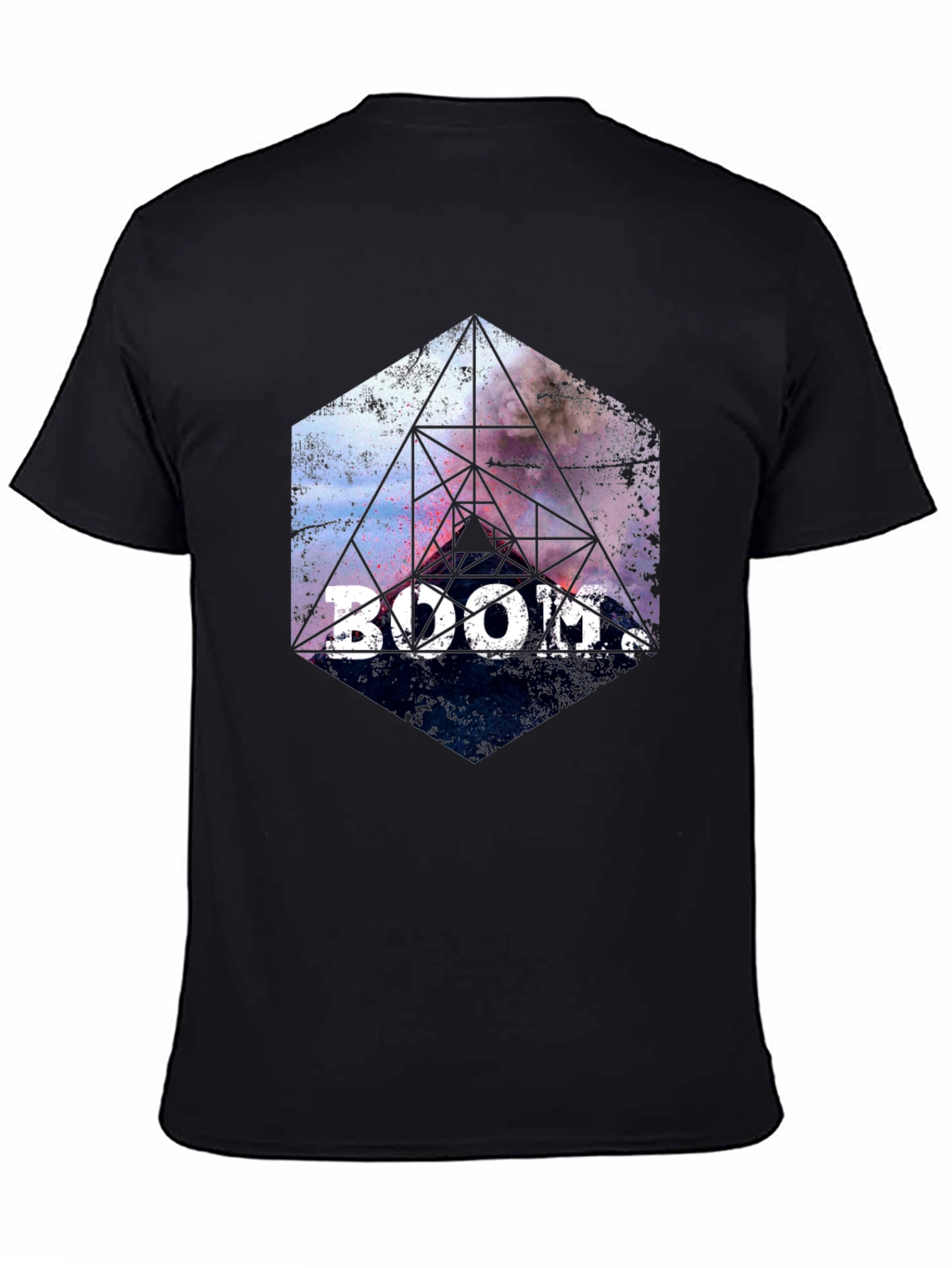 Boom! Geometric Graphic Print Black T-Shirt