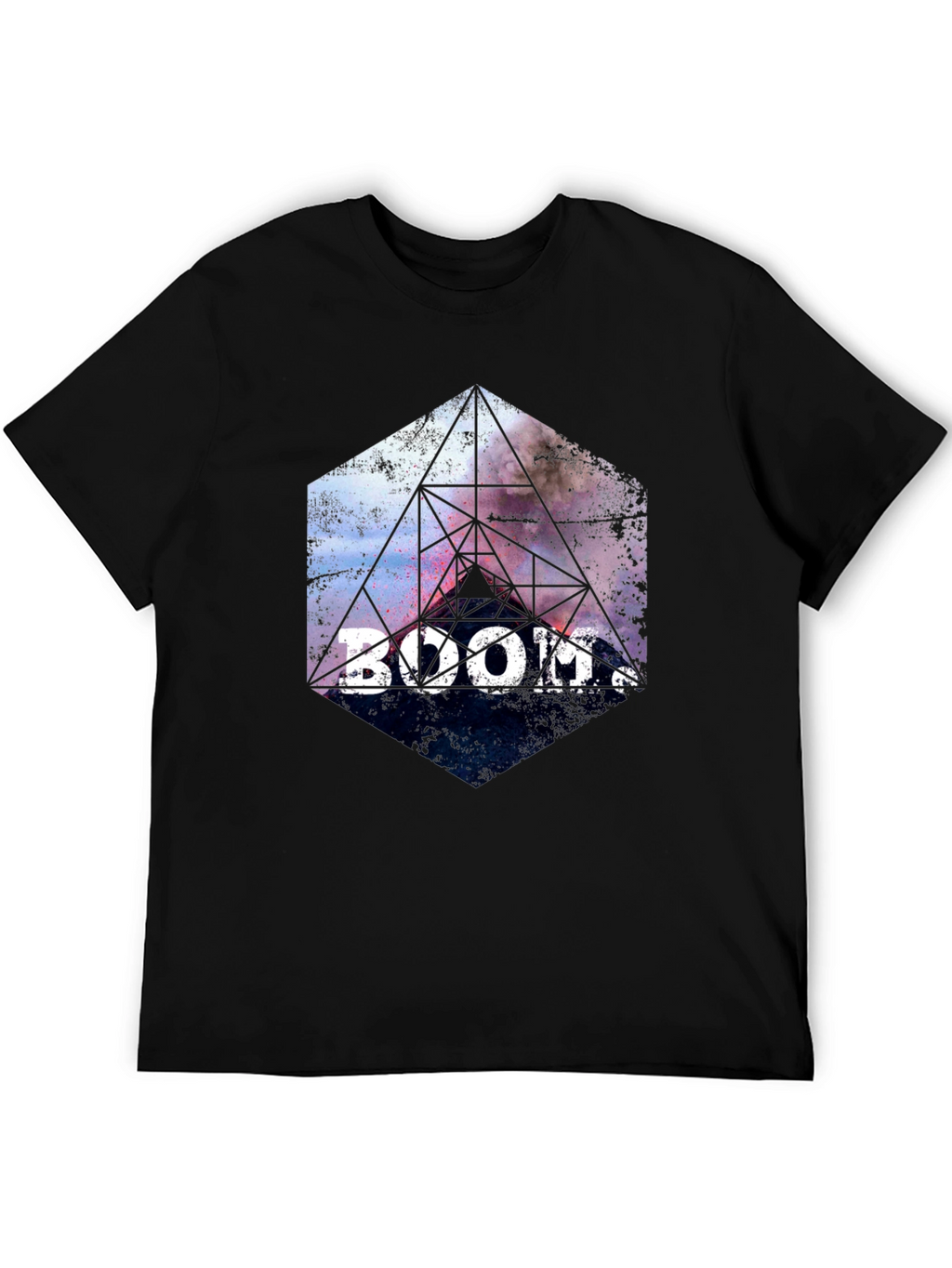 Boom! Geometric Graphic Print Black T-Shirt