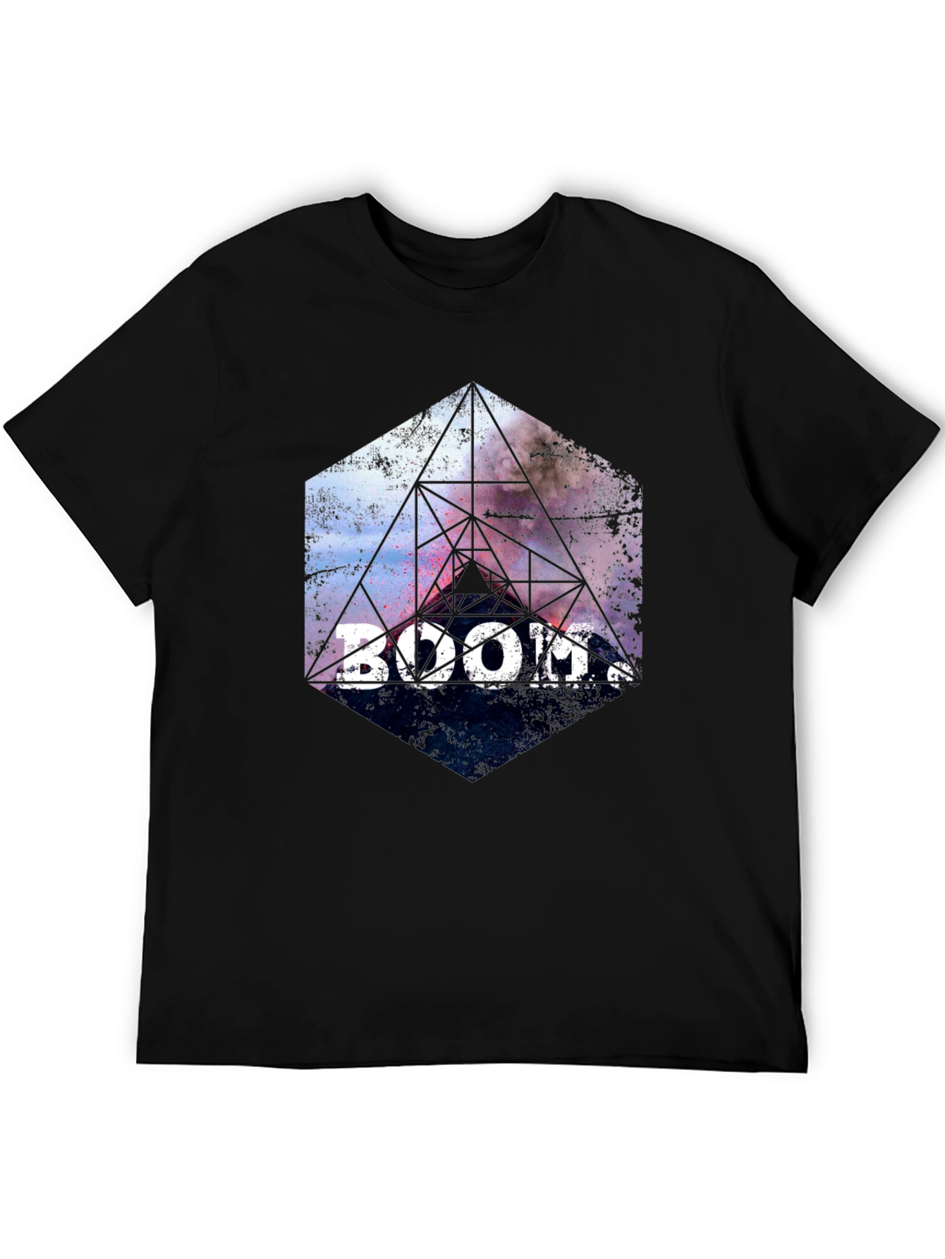 Boom! Geometric Graphic Print Black T-Shirt