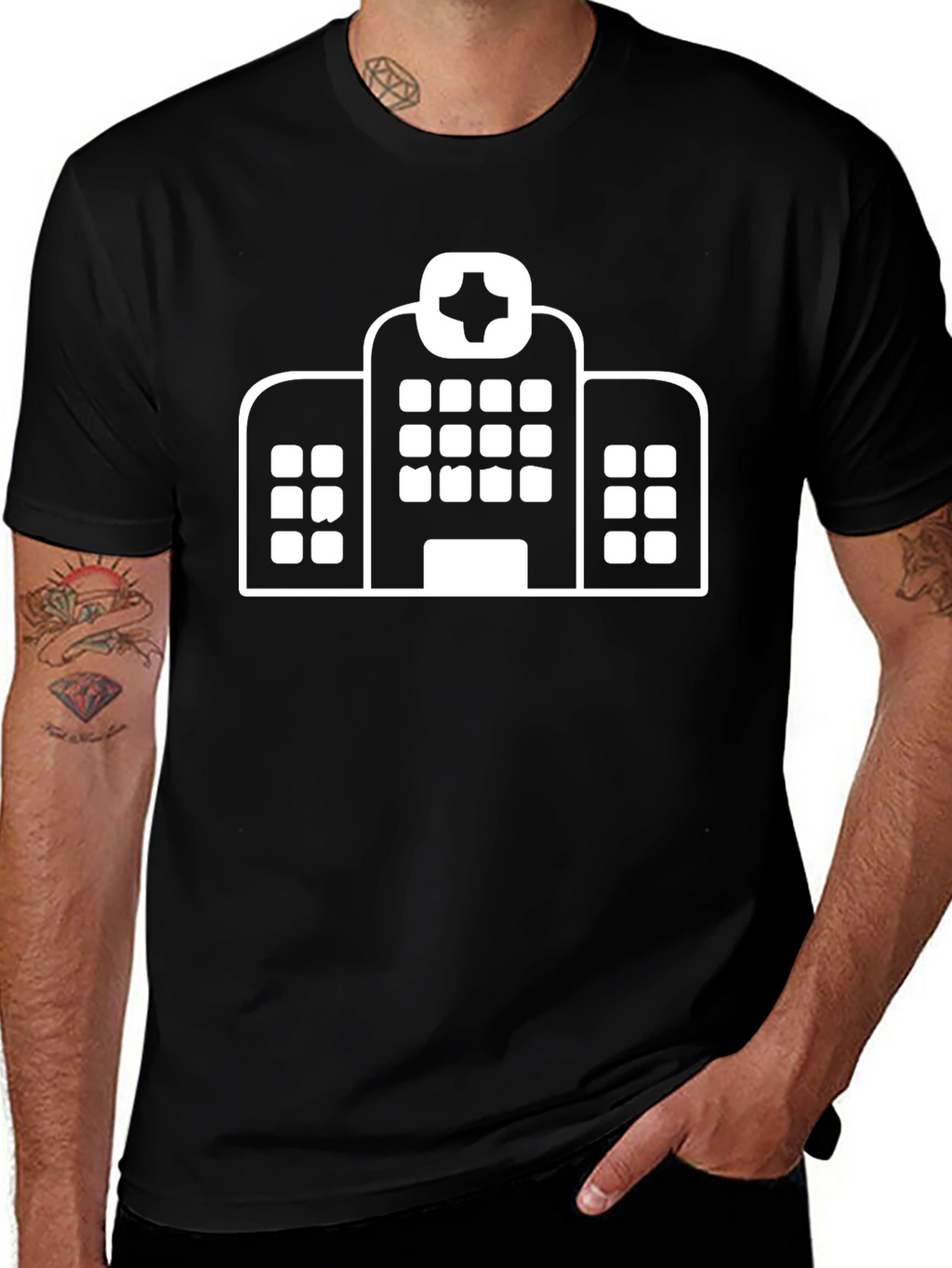 Hospital Graphic Black T-Shirt - Medical Staff Volunteers