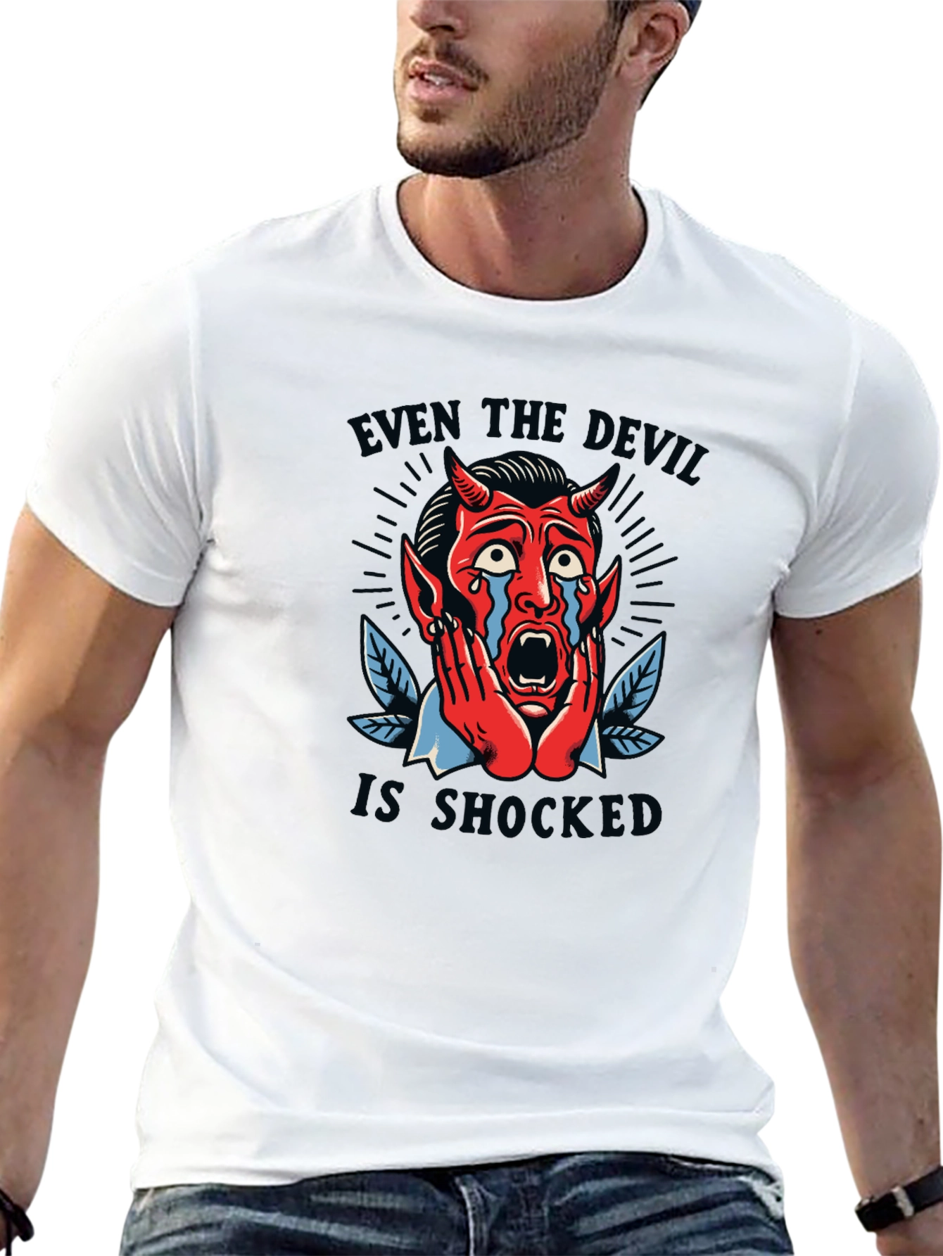 Shocked Devil Graphic Print T-Shirt