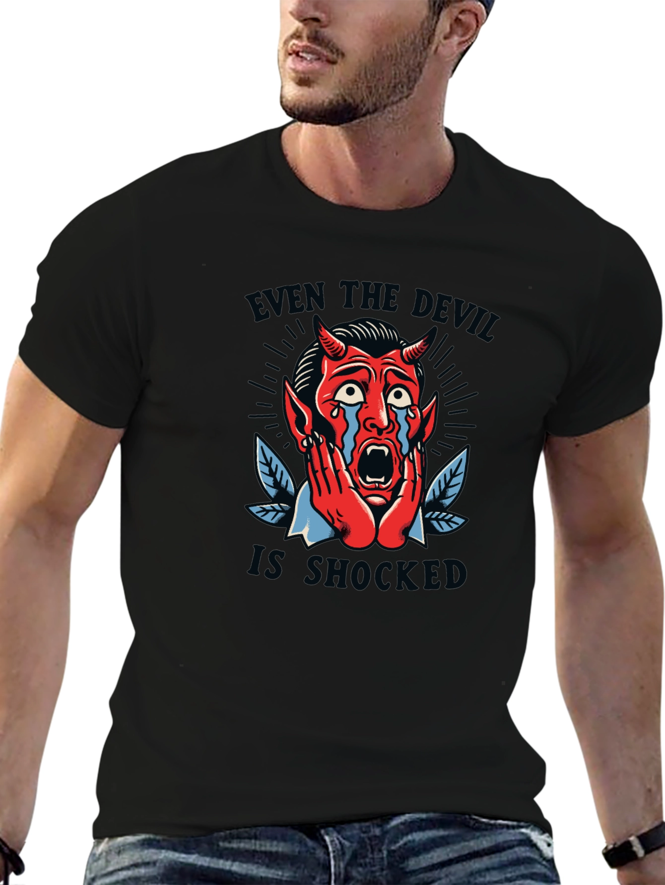 Shocked Devil Graphic Print T-Shirt