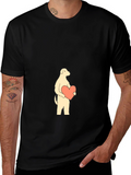 Dog with Heart Graphic Tee - Black Cotton Shirt