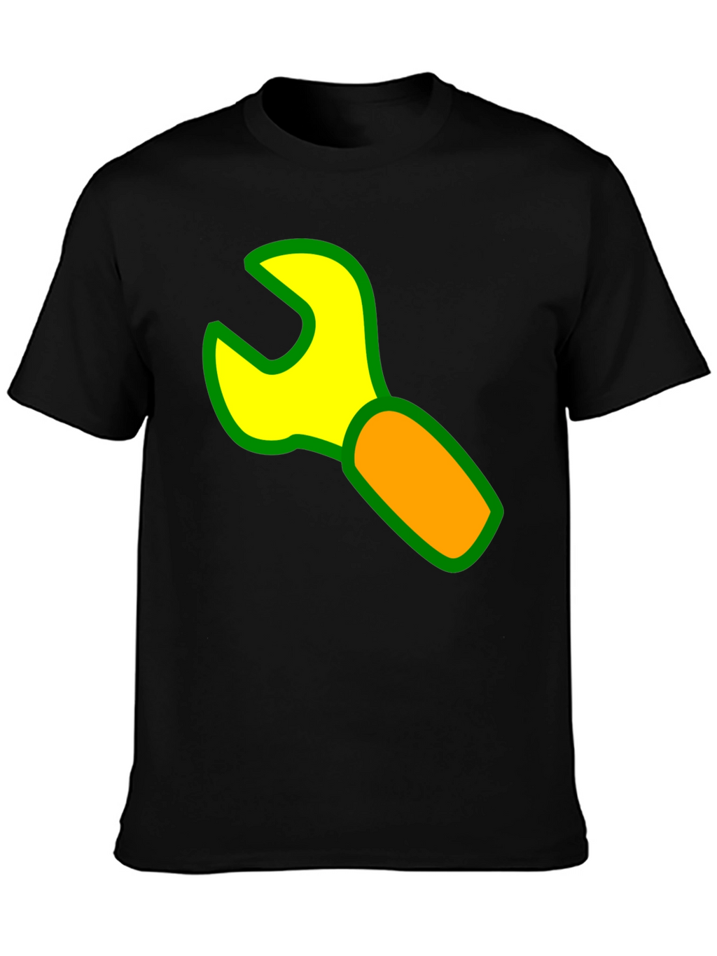 Wrench Graphic Black T-Shirt - Cartoon Tool Design