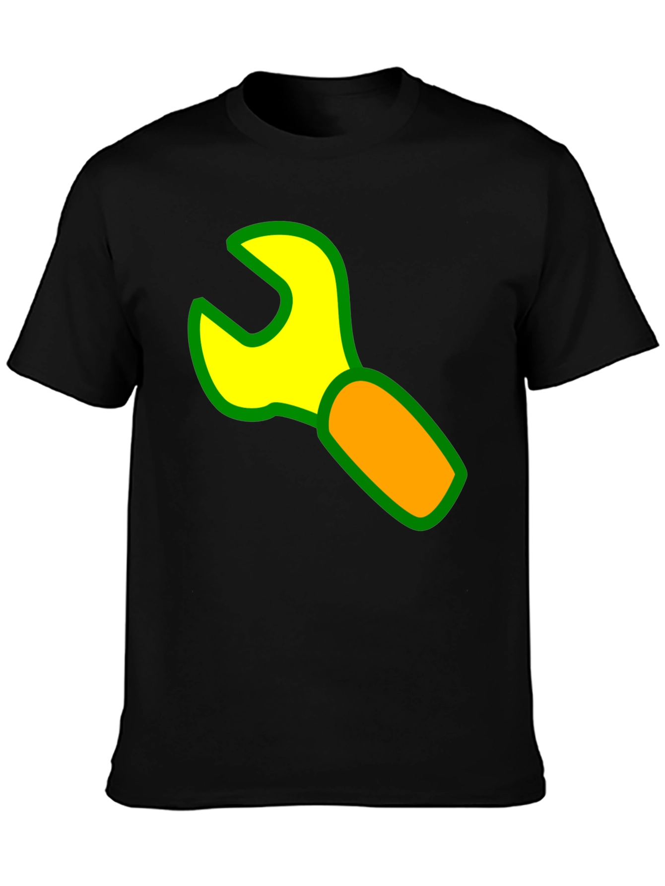 Wrench Graphic Black T-Shirt - Cartoon Tool Design