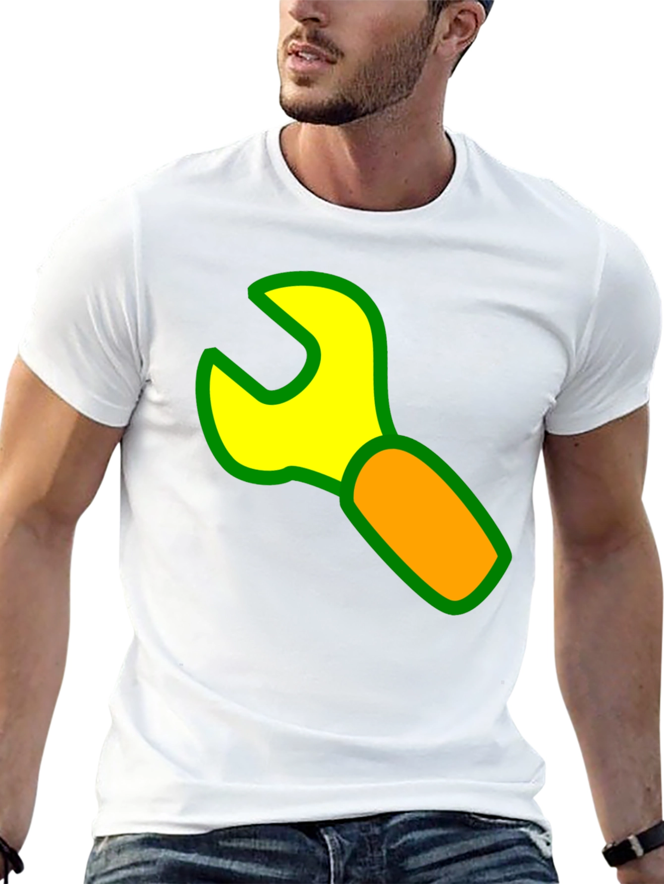 Wrench Graphic Black T-Shirt - Cartoon Tool Design