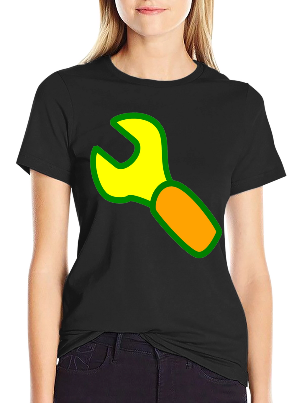 Wrench Graphic Black T-Shirt - Cartoon Tool Design