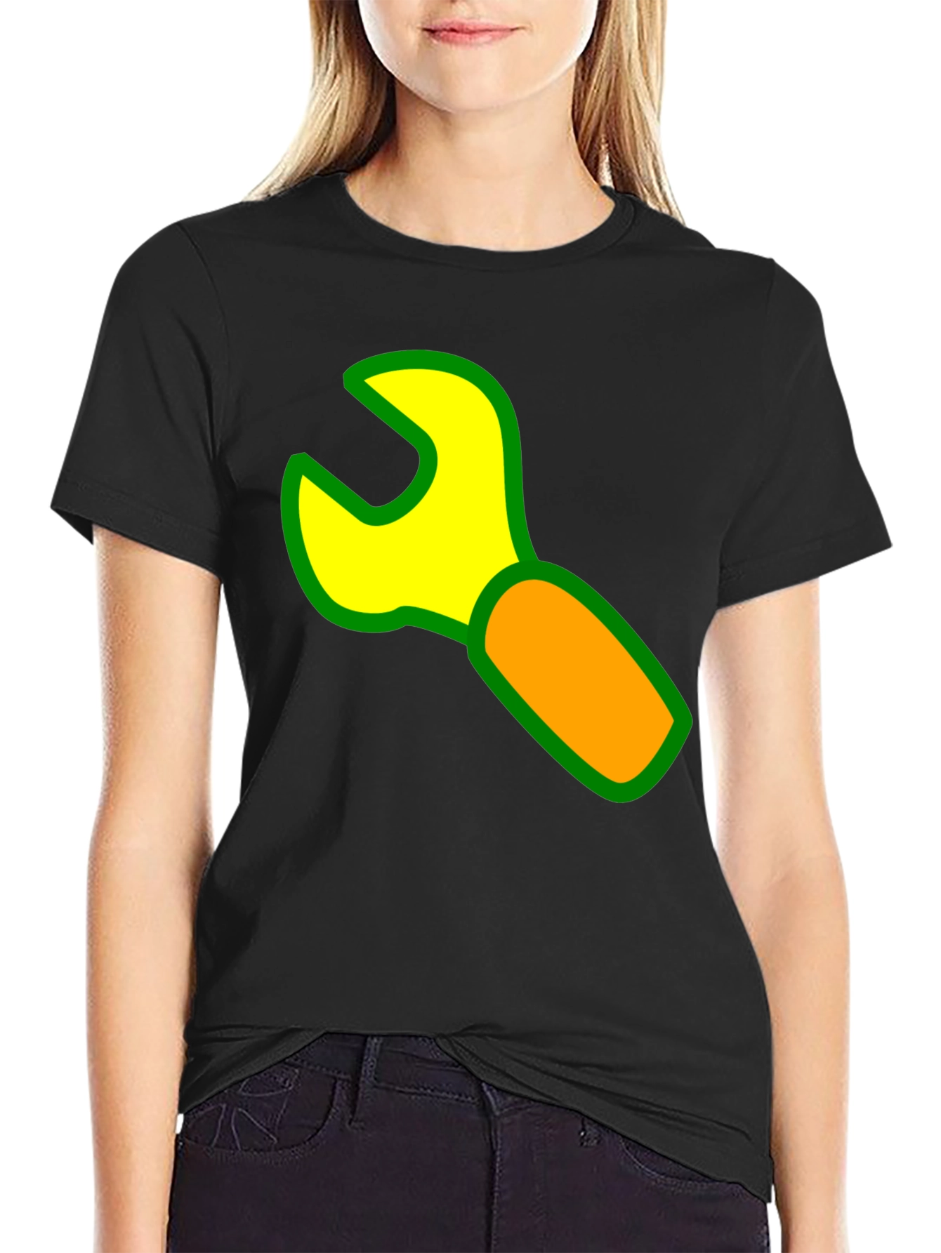 Wrench Graphic Black T-Shirt - Cartoon Tool Design