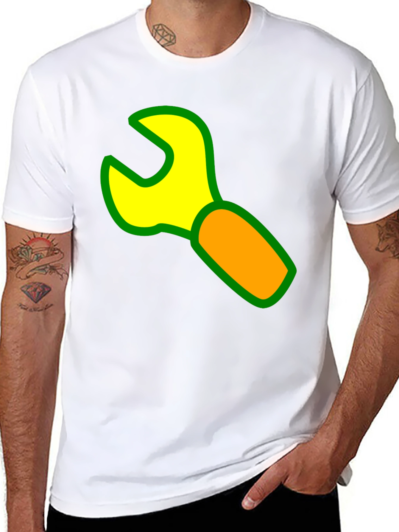 Wrench Graphic Black T-Shirt - Cartoon Tool Design