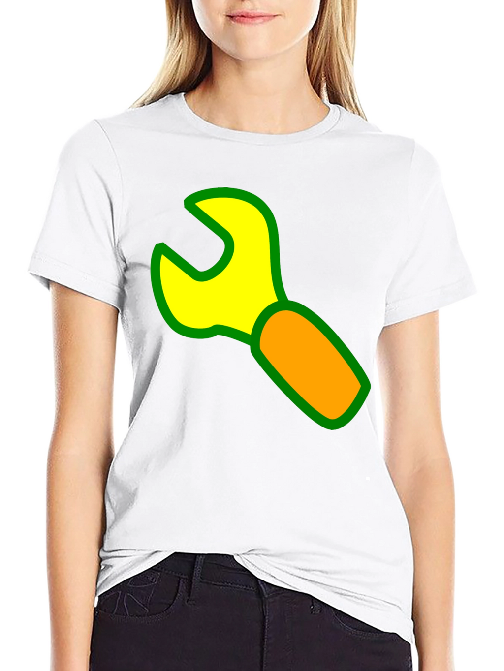 Wrench Graphic Black T-Shirt - Cartoon Tool Design