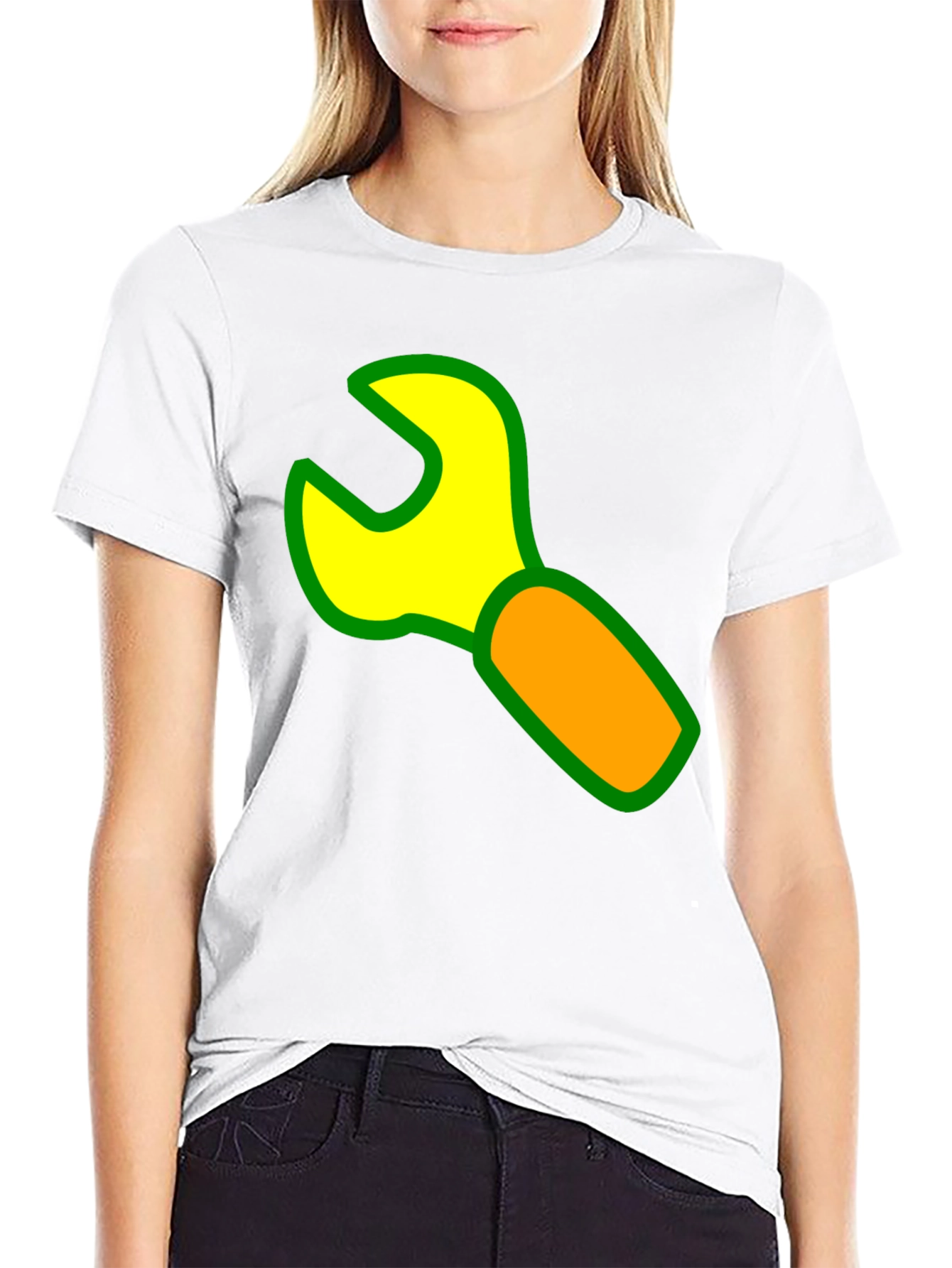 Wrench Graphic Black T-Shirt - Cartoon Tool Design