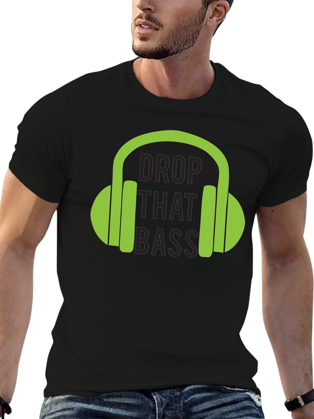 Drop That Bass T-Shirt - Green Headphones Graphic Tee