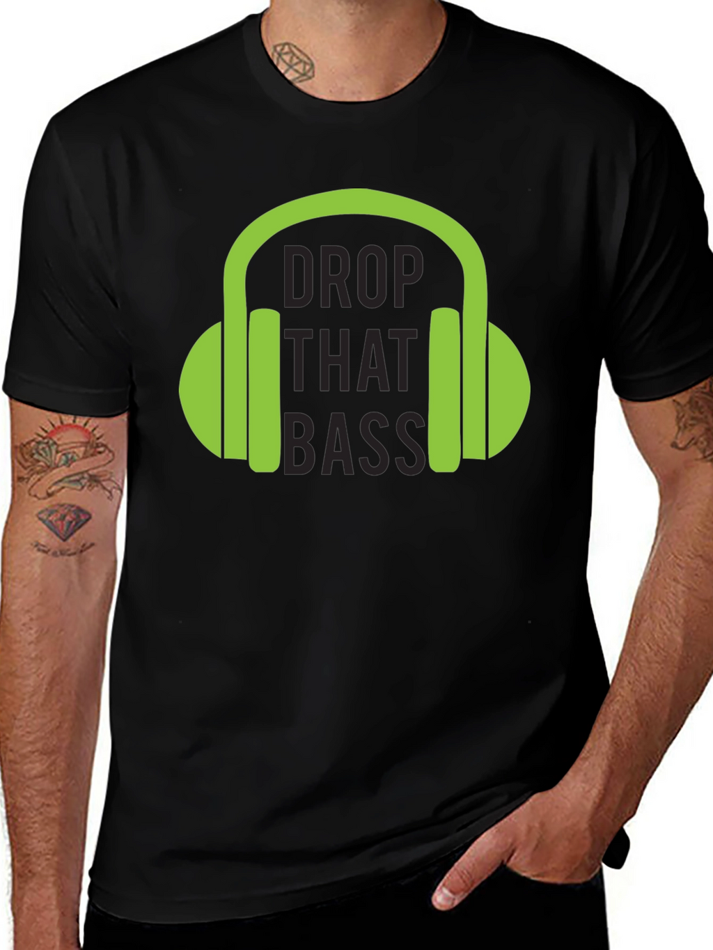Drop That Bass T-Shirt - Green Headphones Graphic Tee