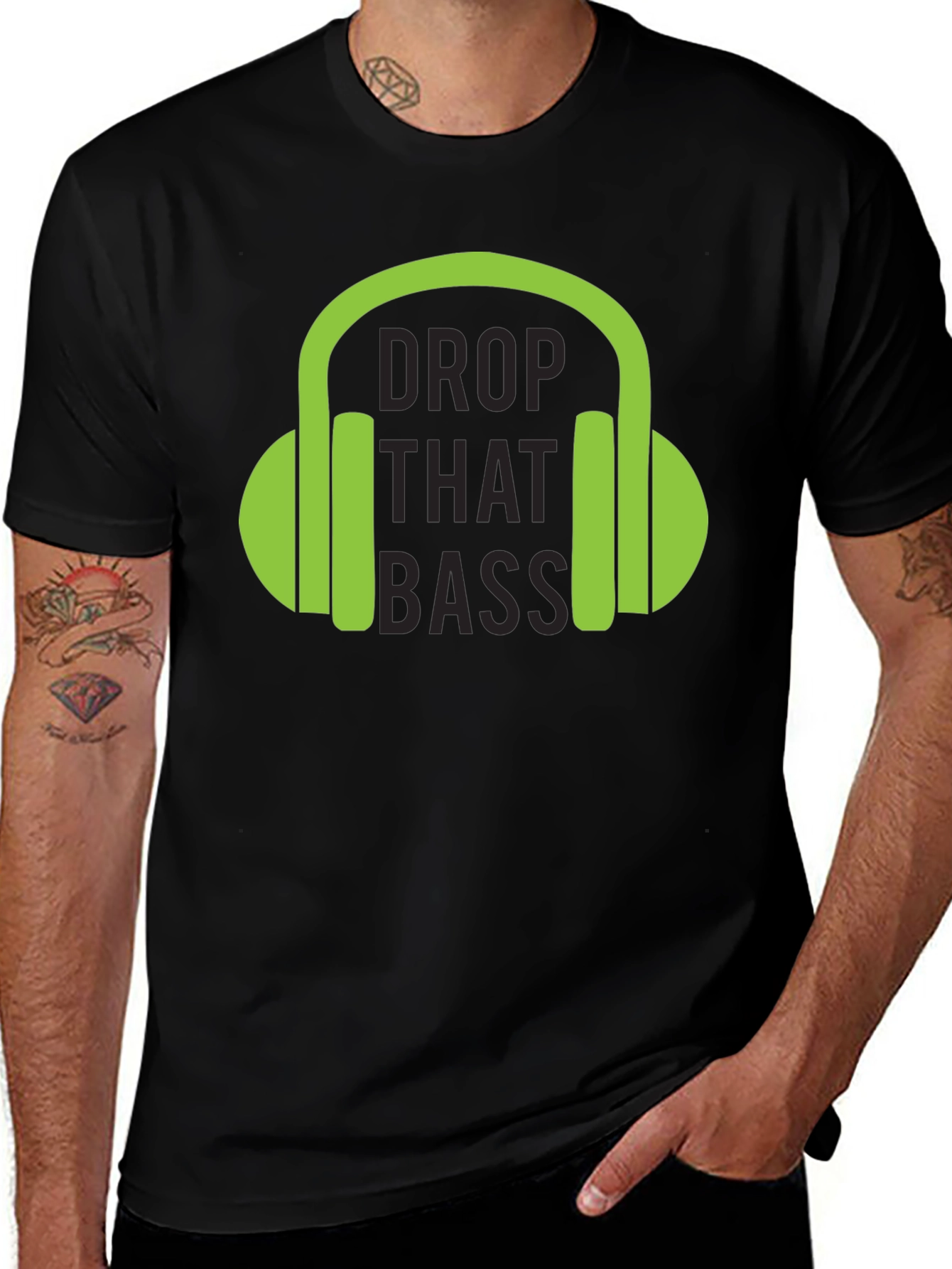 Drop That Bass T-Shirt - Green Headphones Graphic Tee