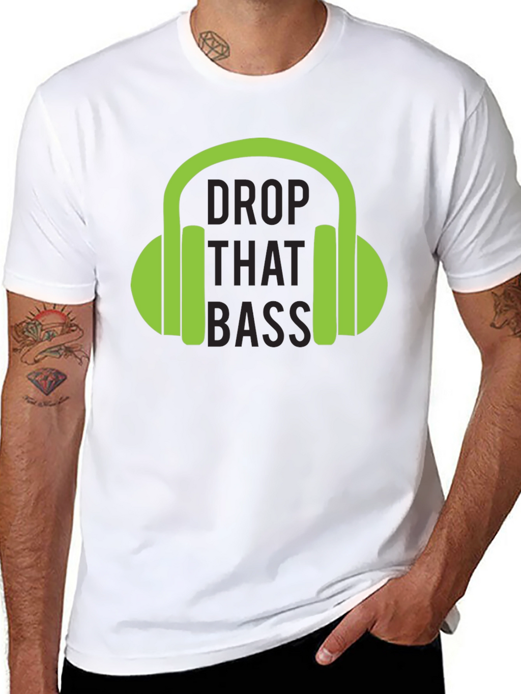 Drop That Bass T-Shirt - Green Headphones Graphic Tee