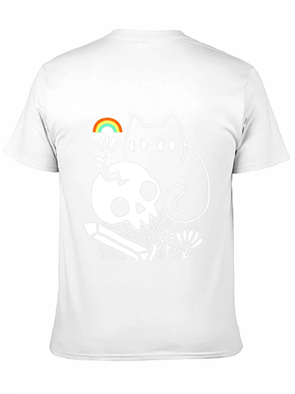 Gothic Whimsical Cat & Skull Graphic Tee