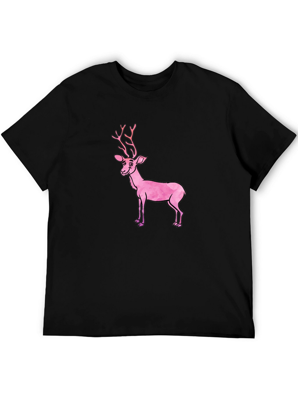 Black T-Shirt with Pink Deer Graphic