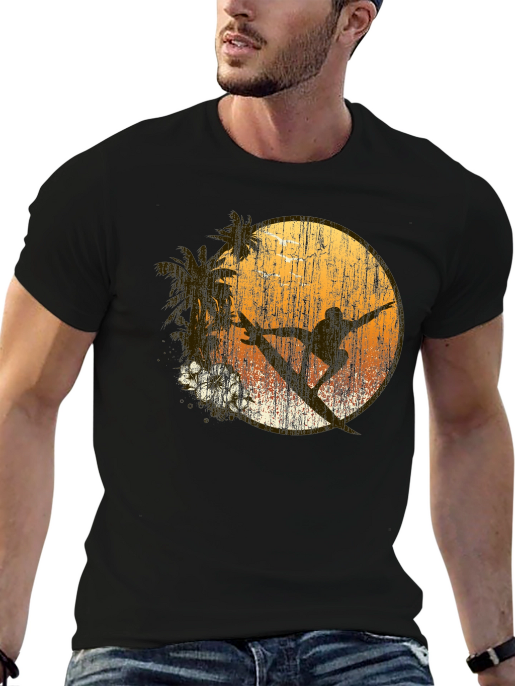 Surfer Silhouette Graphic Tee - Coastal Vibes T-Shirt