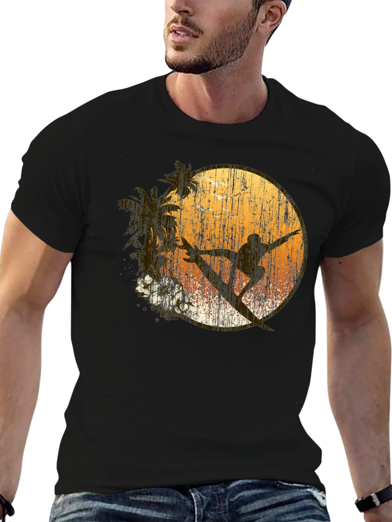 Surfer Silhouette Graphic Tee - Coastal Vibes T-Shirt
