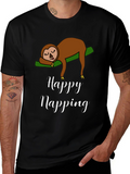 Happy Napping Sloth Graphic T-Shirt