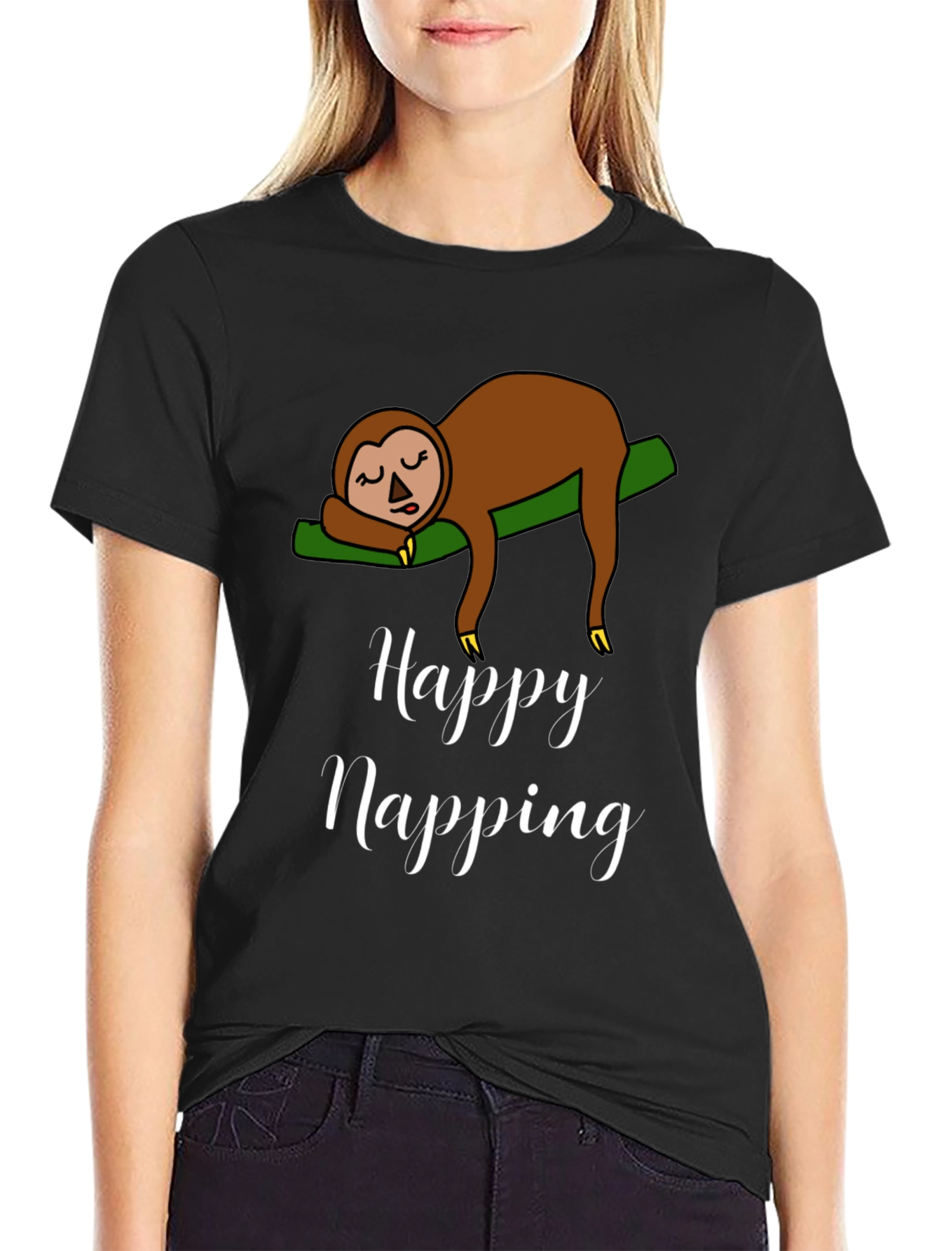 Happy Napping Sloth Graphic T-Shirt