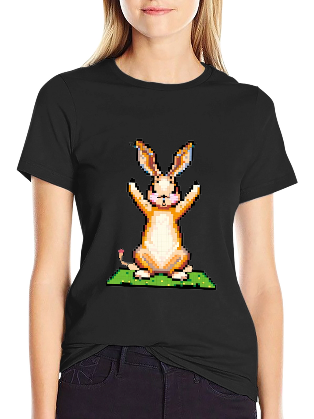 Pixel Art Bunny Graphic Tee - Black