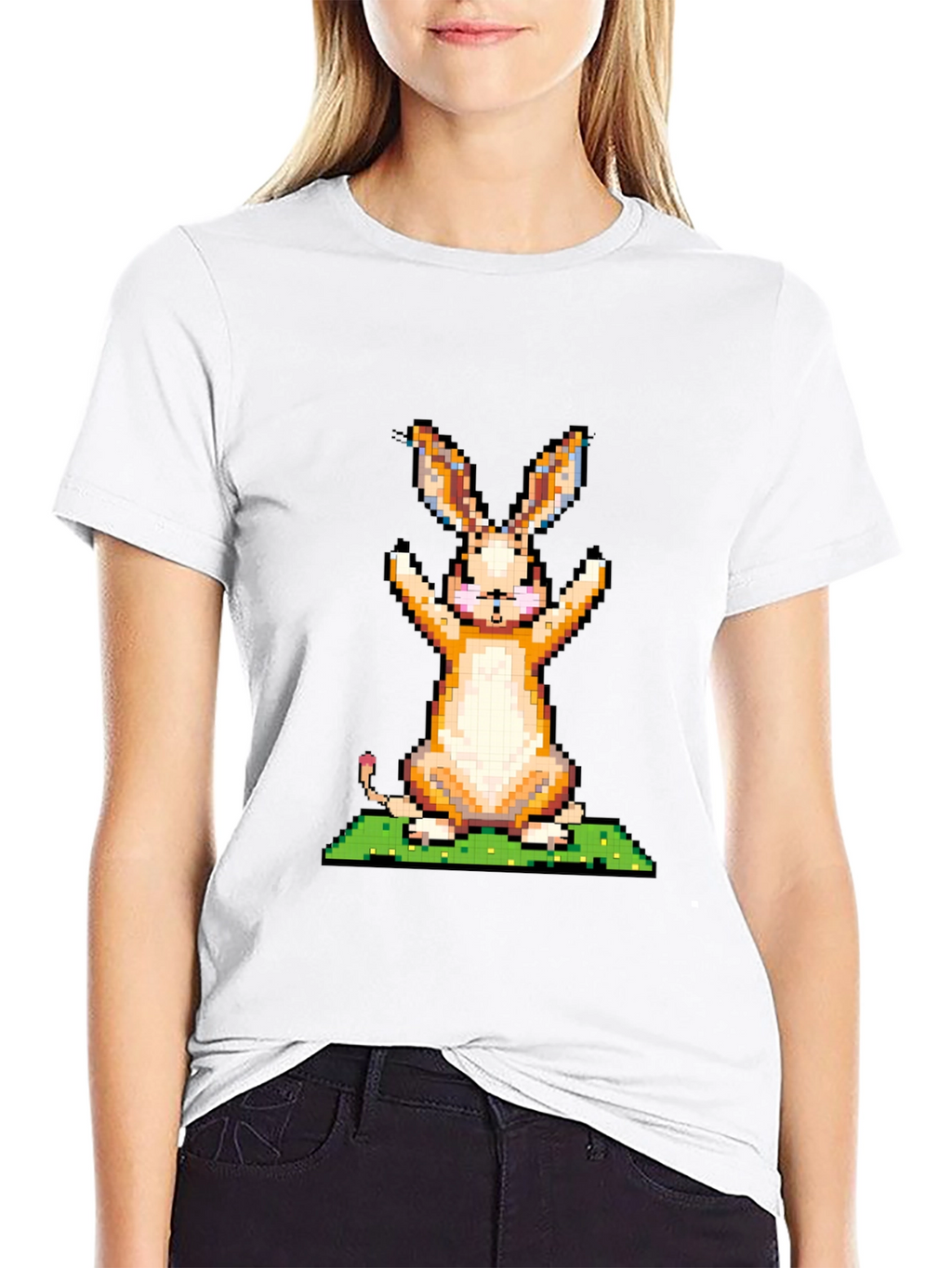 Pixel Art Bunny Graphic Tee - Black