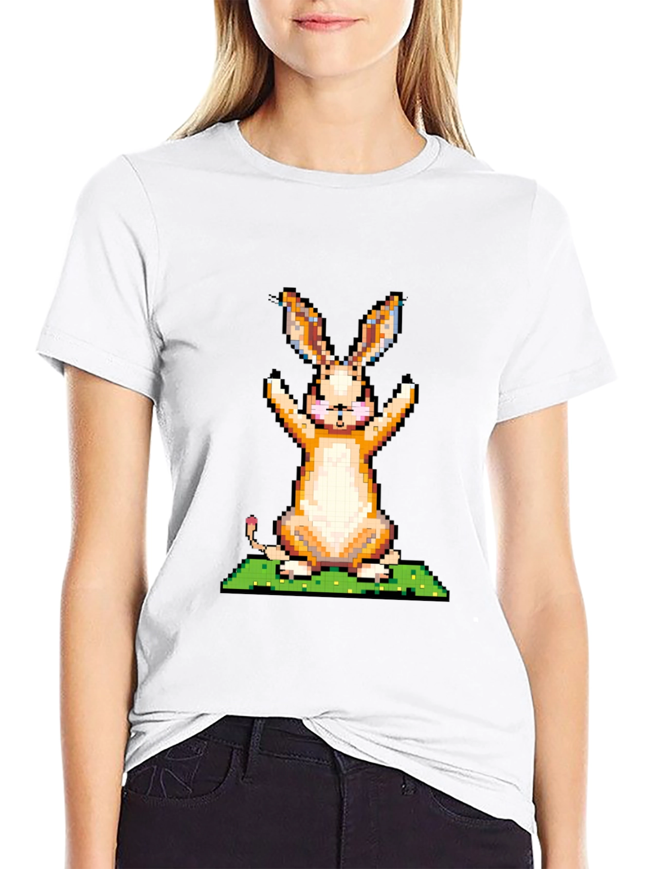 Pixel Art Bunny Graphic Tee - Black