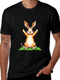 Pixel Art Bunny Graphic Tee - Black