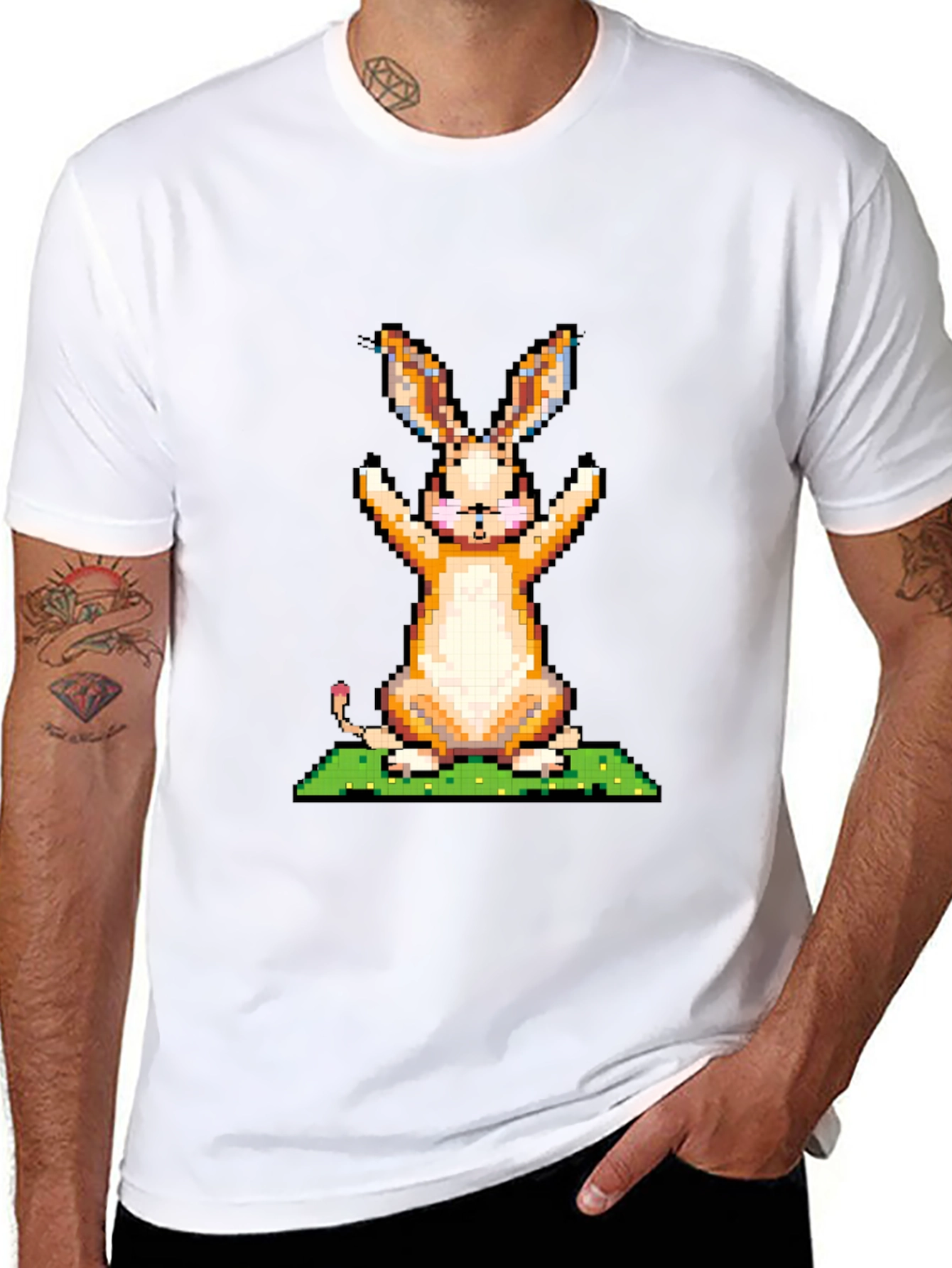 Pixel Art Bunny Graphic Tee - Black