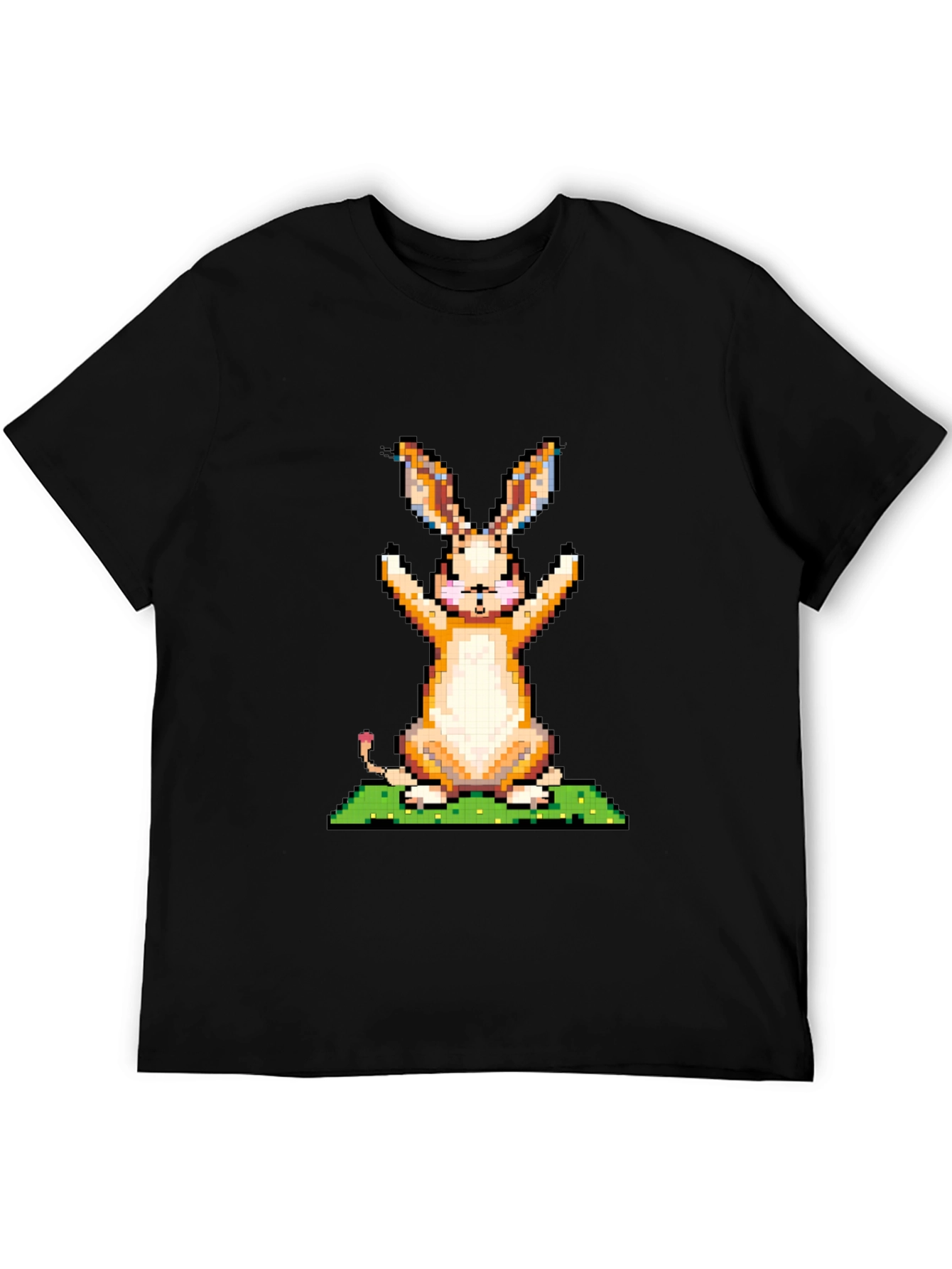 Pixel Art Bunny Graphic Tee - Black
