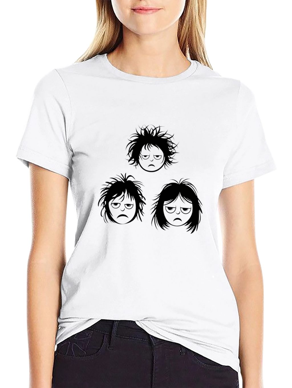 Moody Faces Graphic Tee - Black Cotton T-Shirt