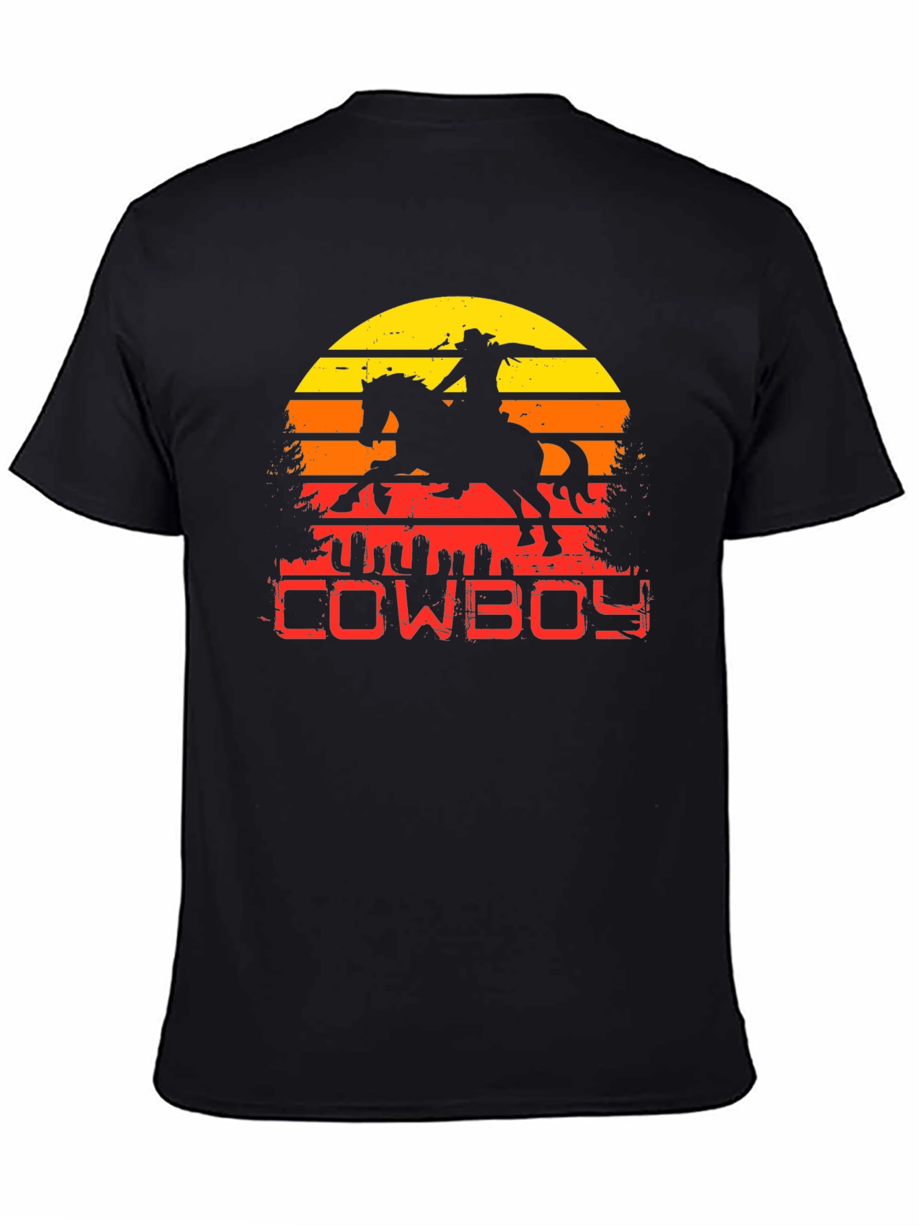 Retro Cowboy Sunset Graphic Tee - Classic Western Style Shirt