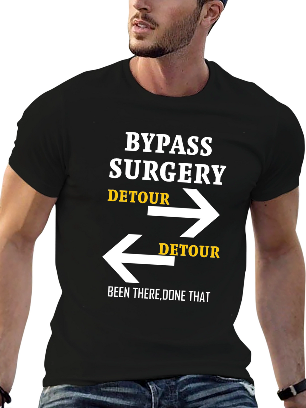 Bypass Surgery Detour Novelty Graphic Tee - Black