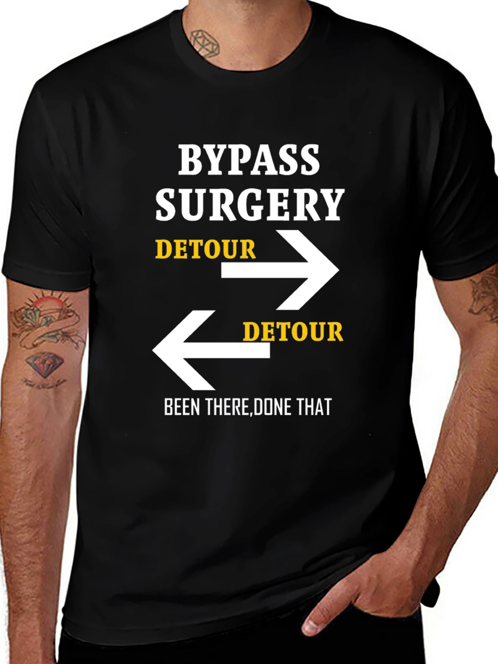 Bypass Surgery Detour Novelty Graphic Tee - Black