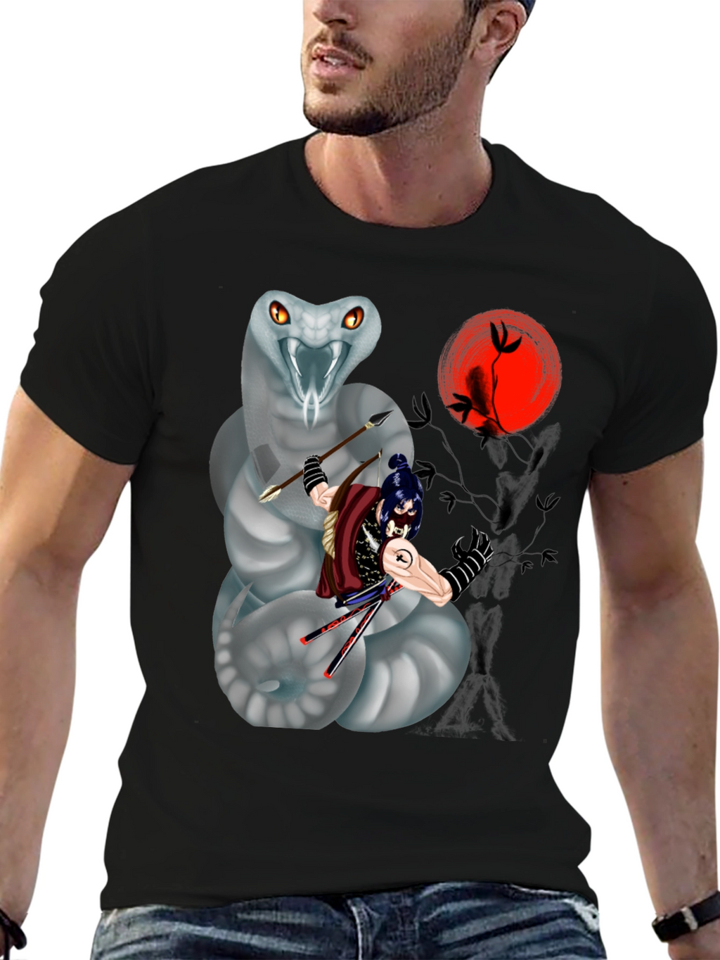 Samurai & Snake Graphic T-Shirt - Unique Design