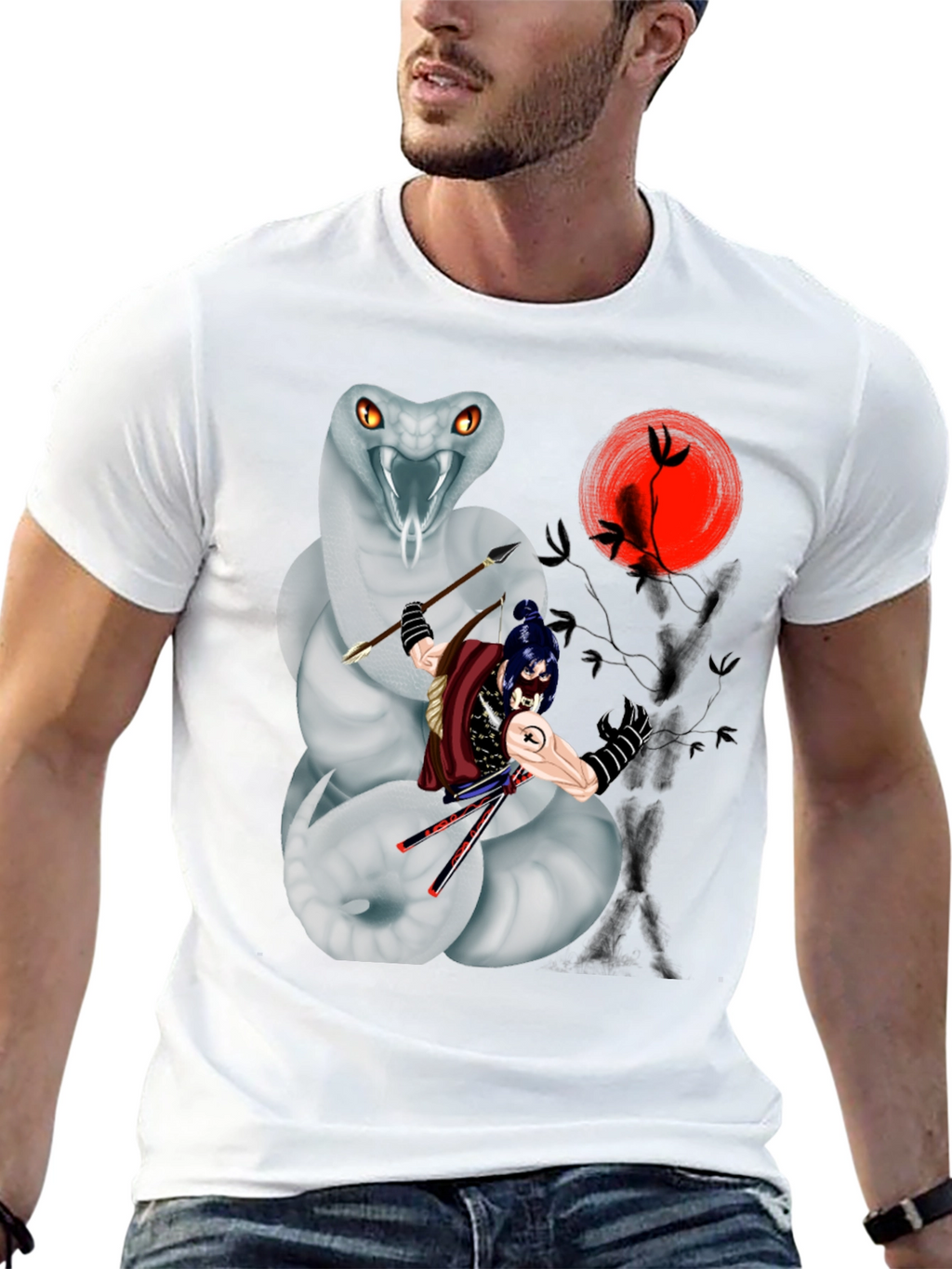 Samurai & Snake Graphic T-Shirt - Unique Design
