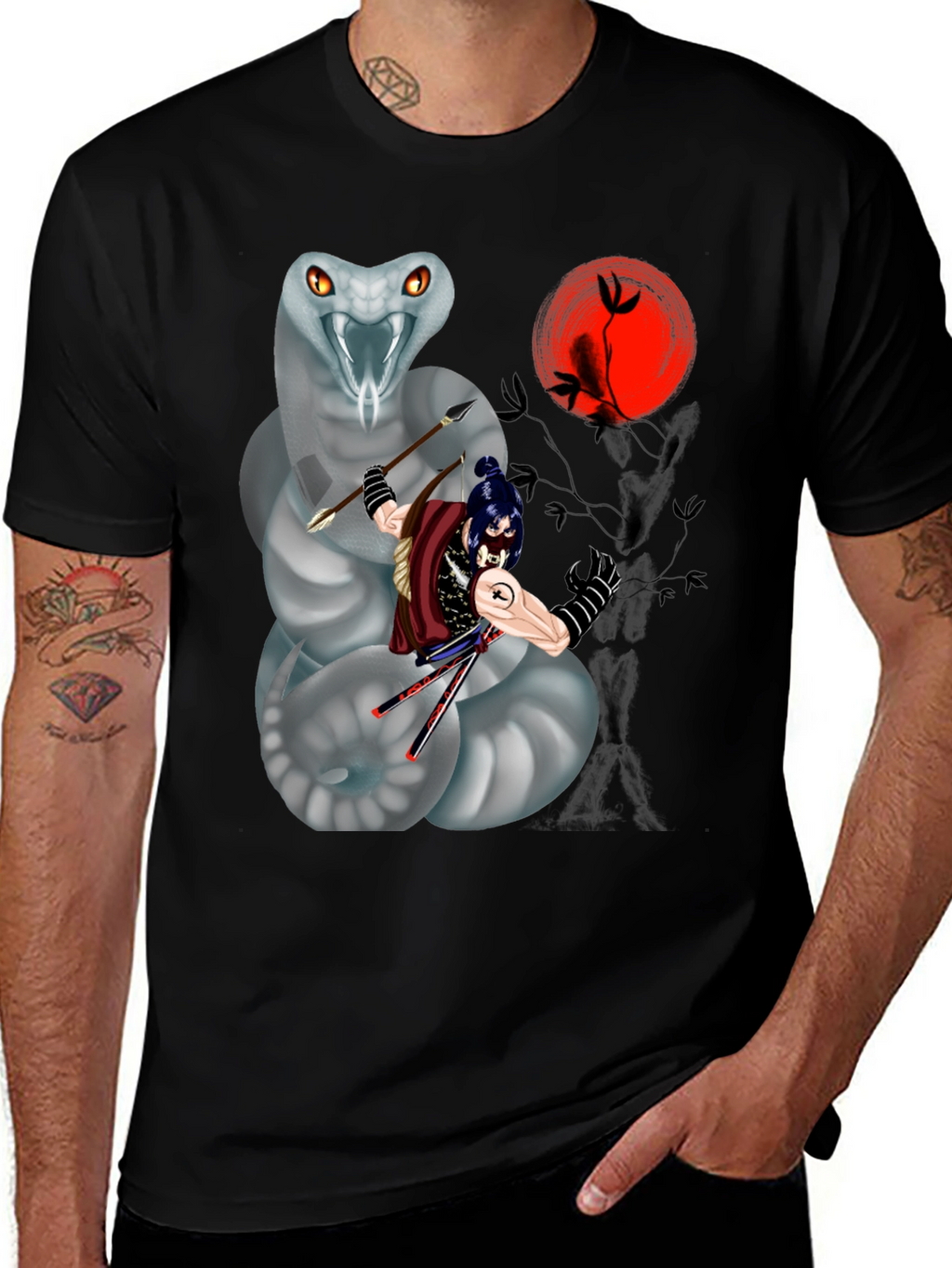 Samurai & Snake Graphic T-Shirt - Unique Design