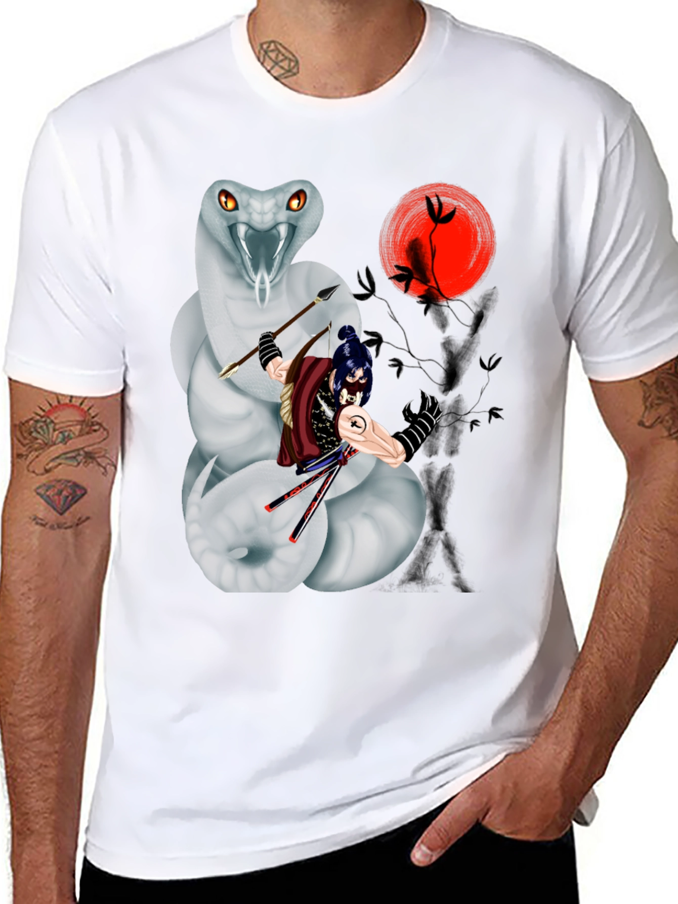 Samurai & Snake Graphic T-Shirt - Unique Design